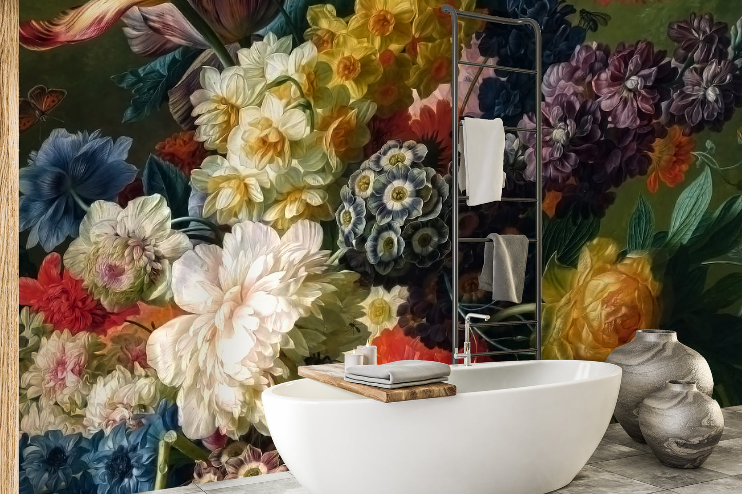 Murals with vibrant floral accents for walls
