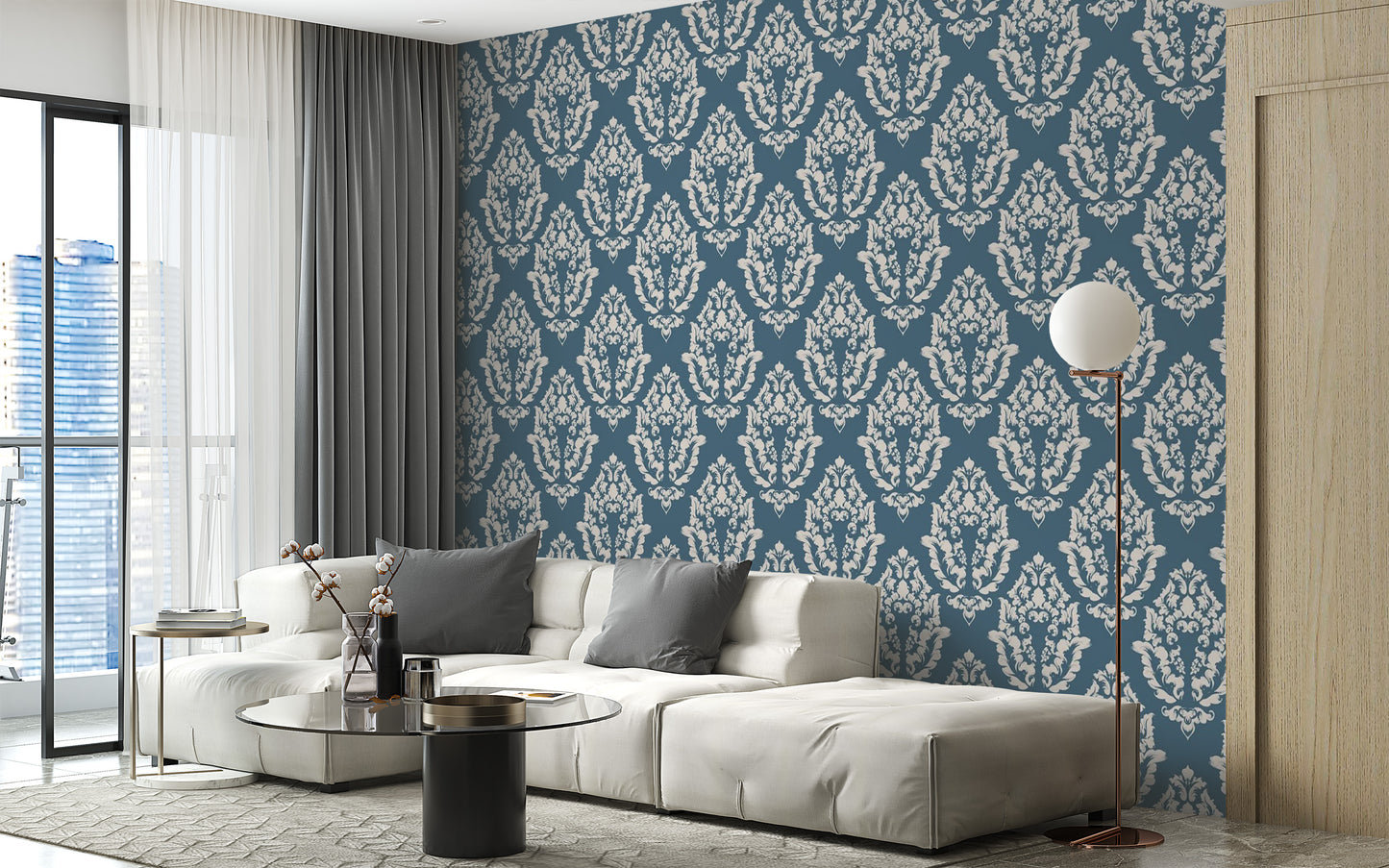 Traditional blue damask wallpaper mural beauty
