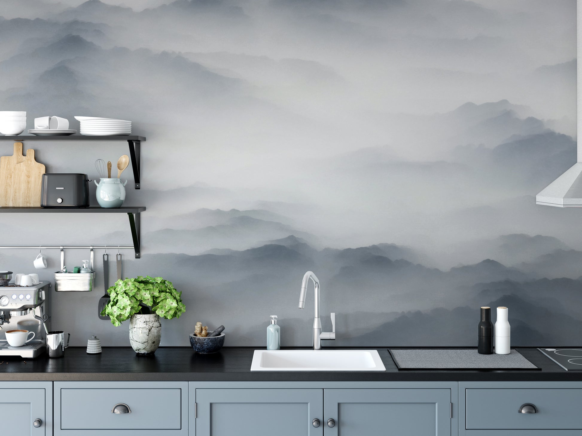 Foggy Mountain View Mural Wallpaper
