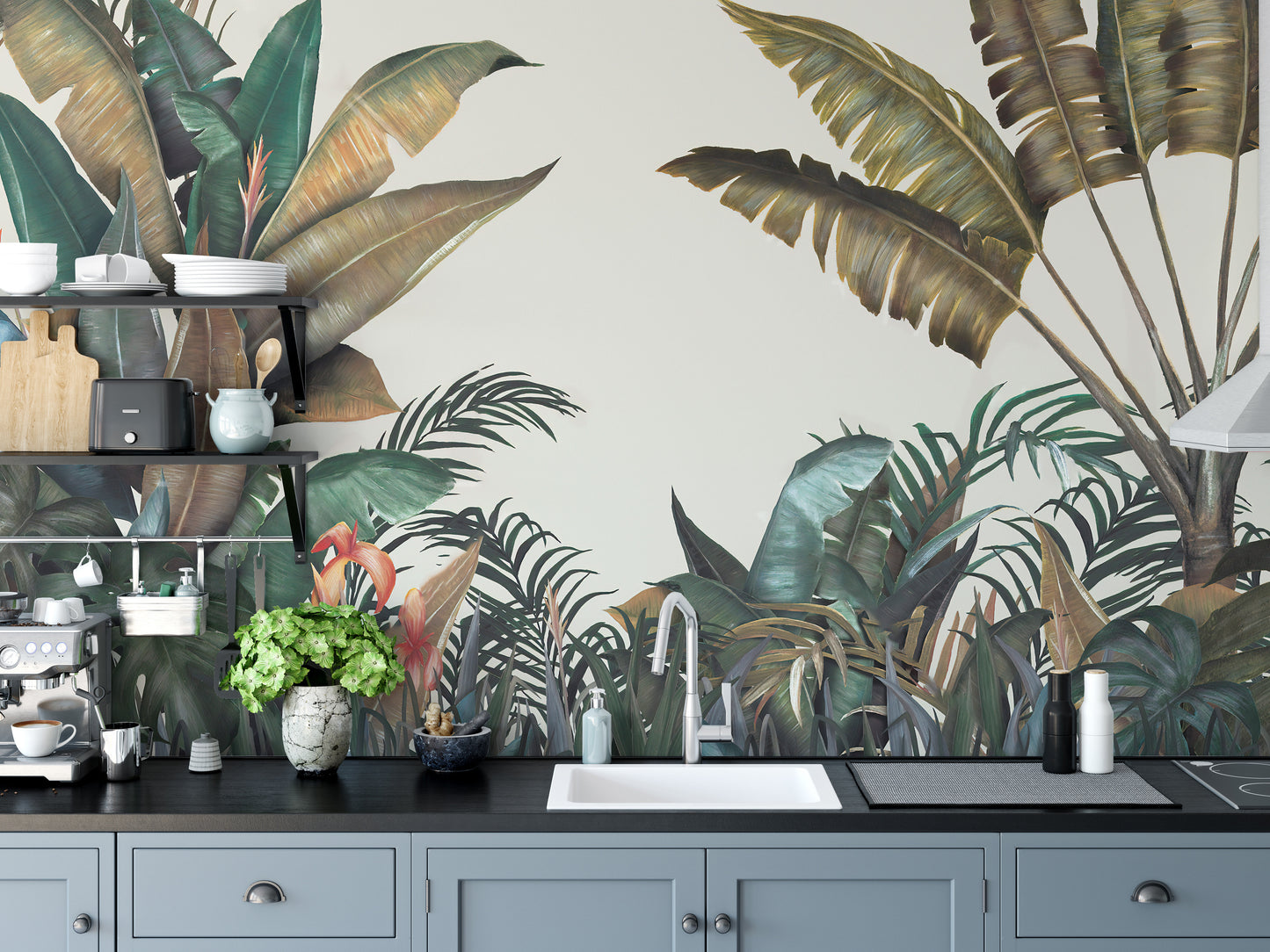 Dusty Yellow and Green Tropical Mural
