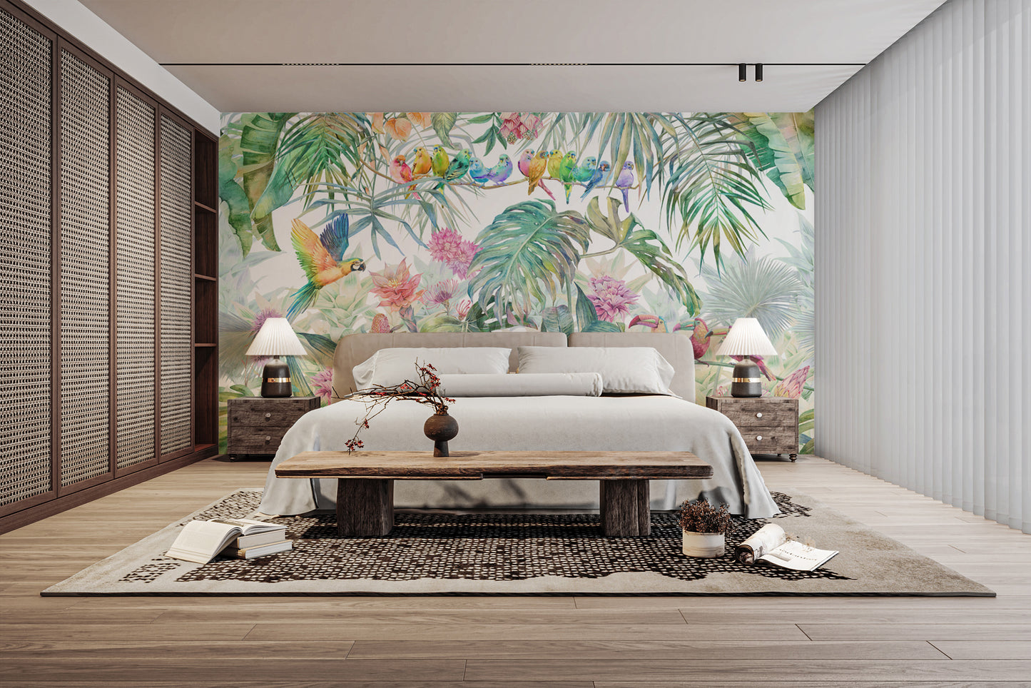 Lush Tropical Forest with Birds Mural