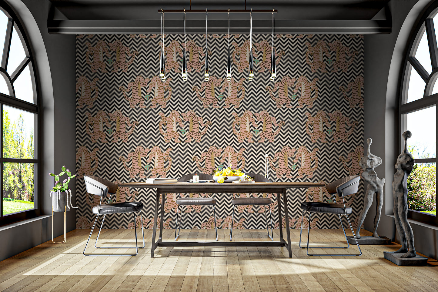 Contemporary Tiger Stripe Zigzag Wallpaper
