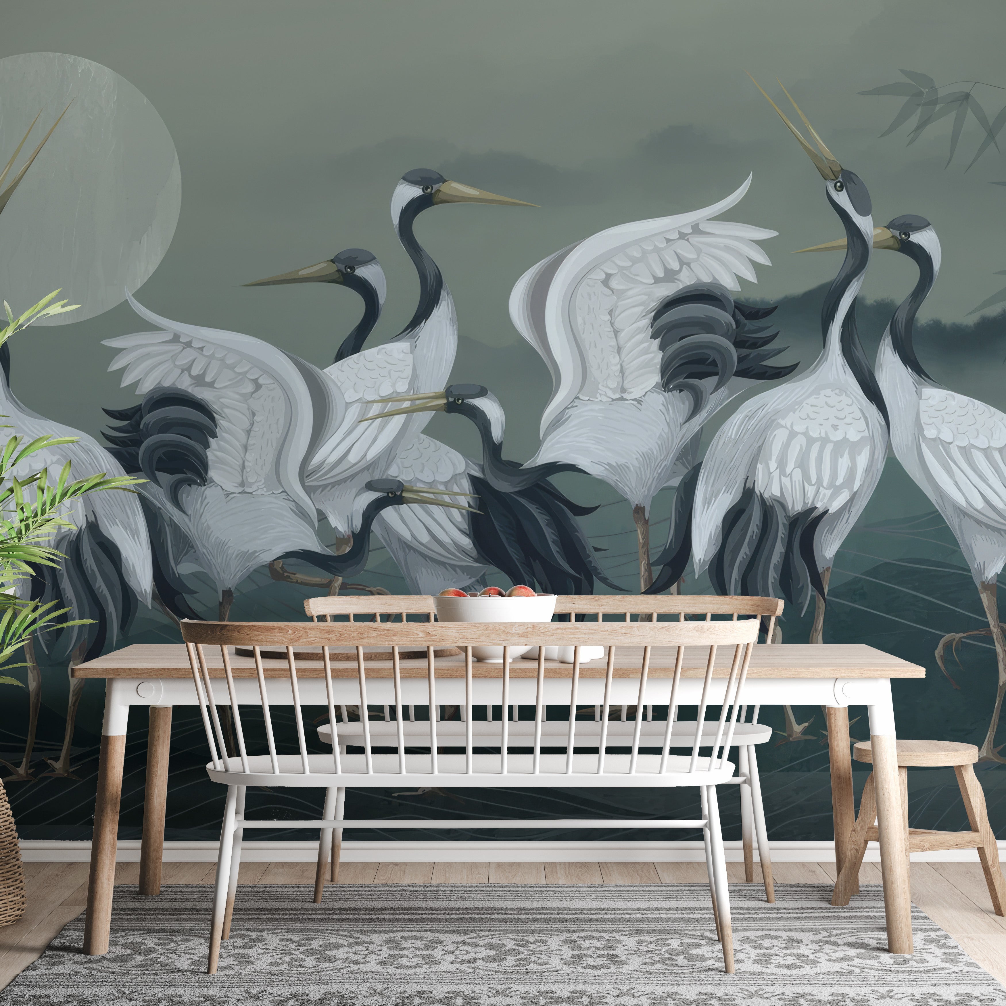 Elegant crane wallpaper with soft and graceful bird designs