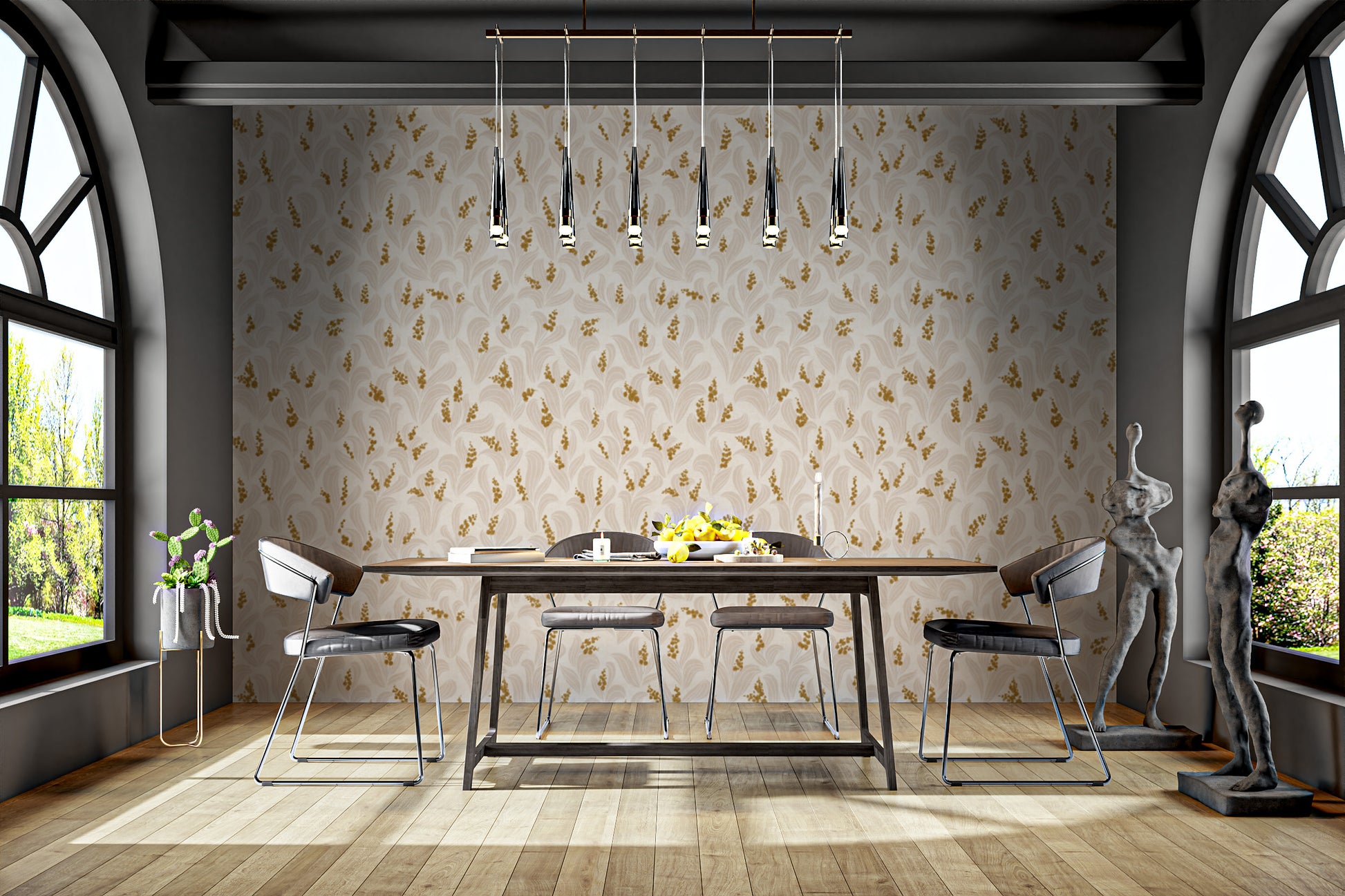 Reusable wallpaper with elegant golden lily patterns