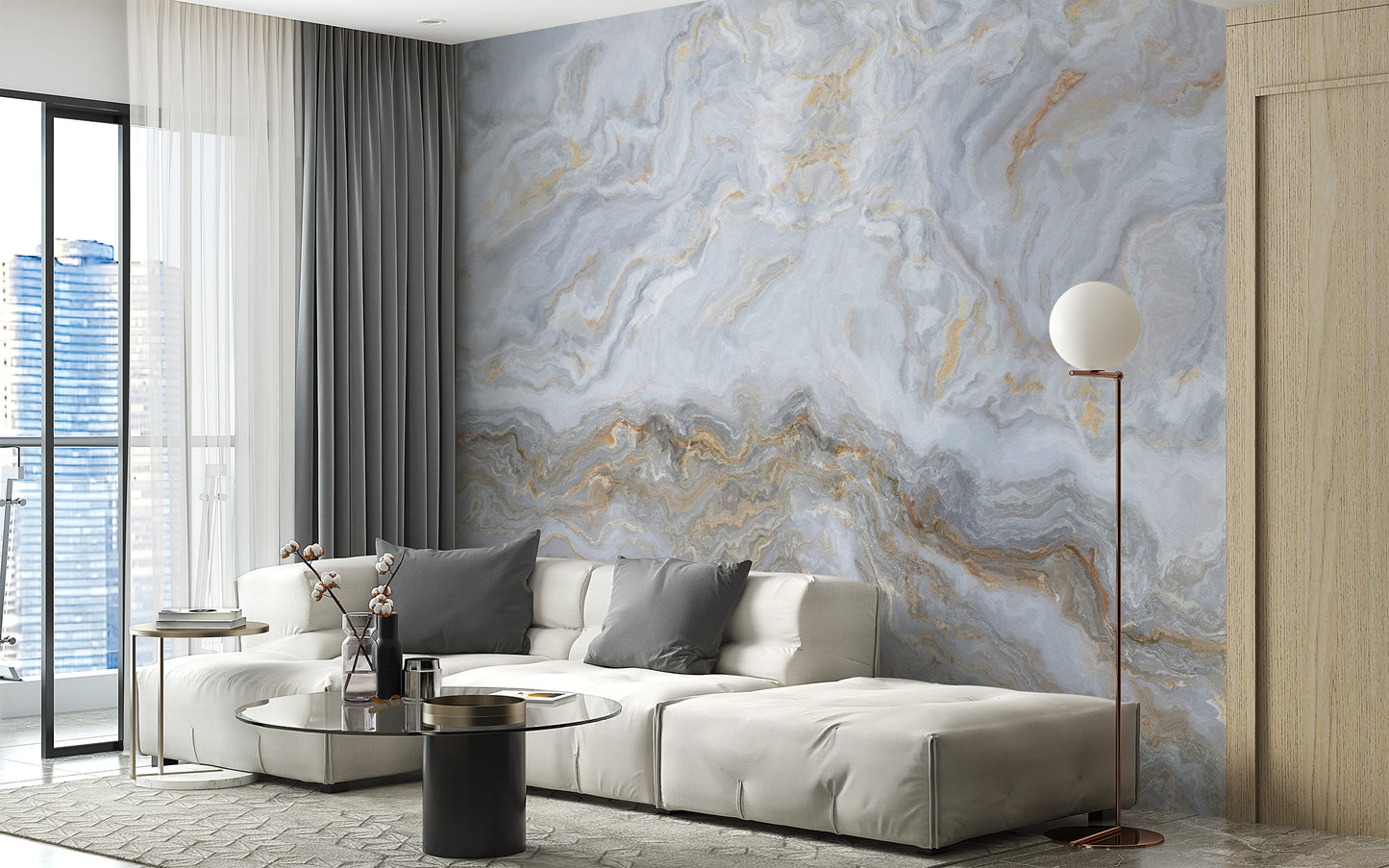 Luxurious marble finish wallpaper mural with realistic patterns.