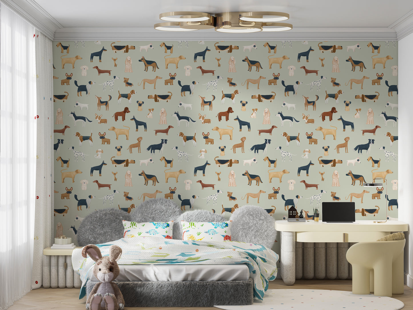 Fun dog design wallpaper for nurseries or playrooms
