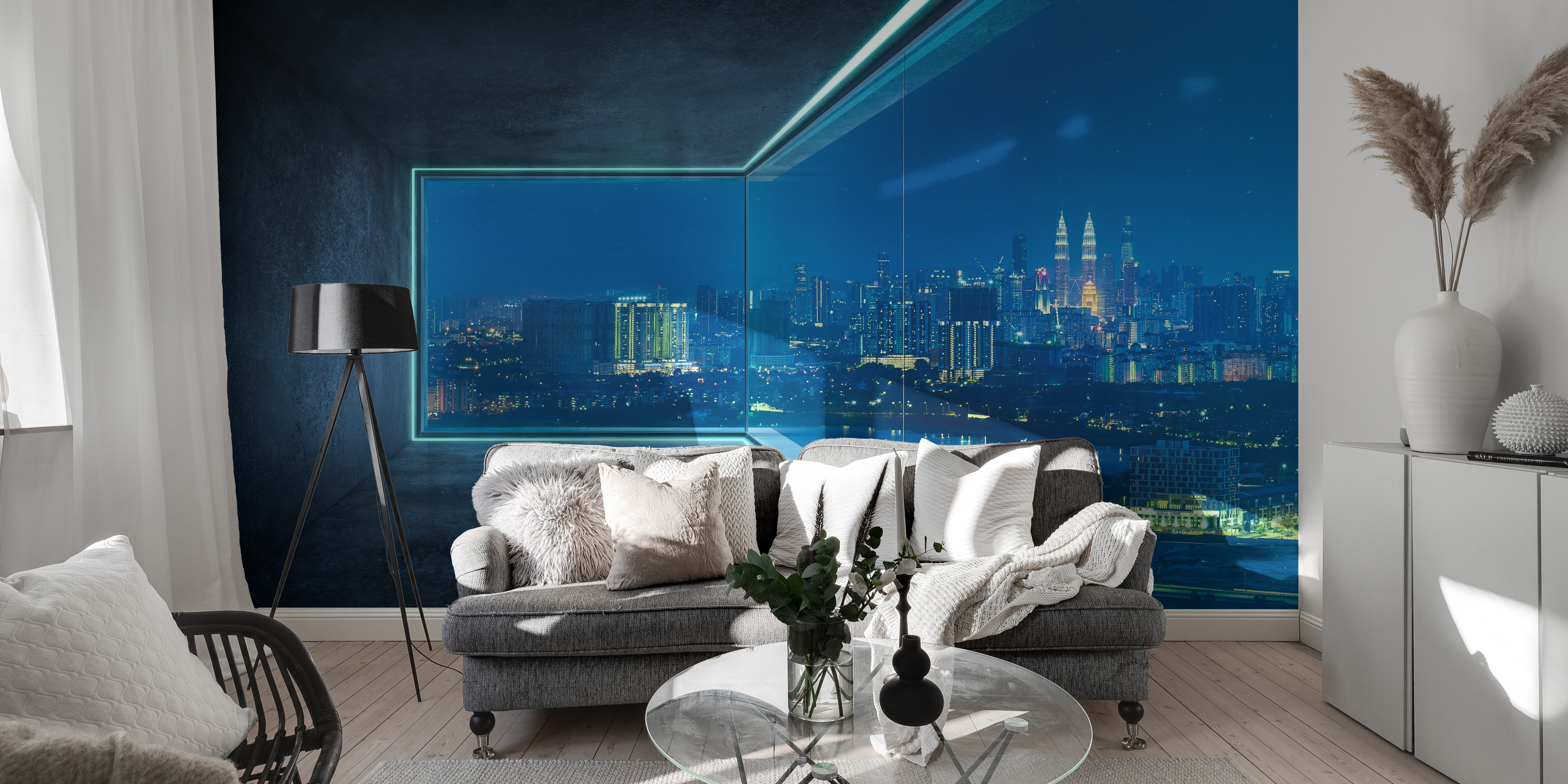 Urban night city view wallpaper for modern spaces