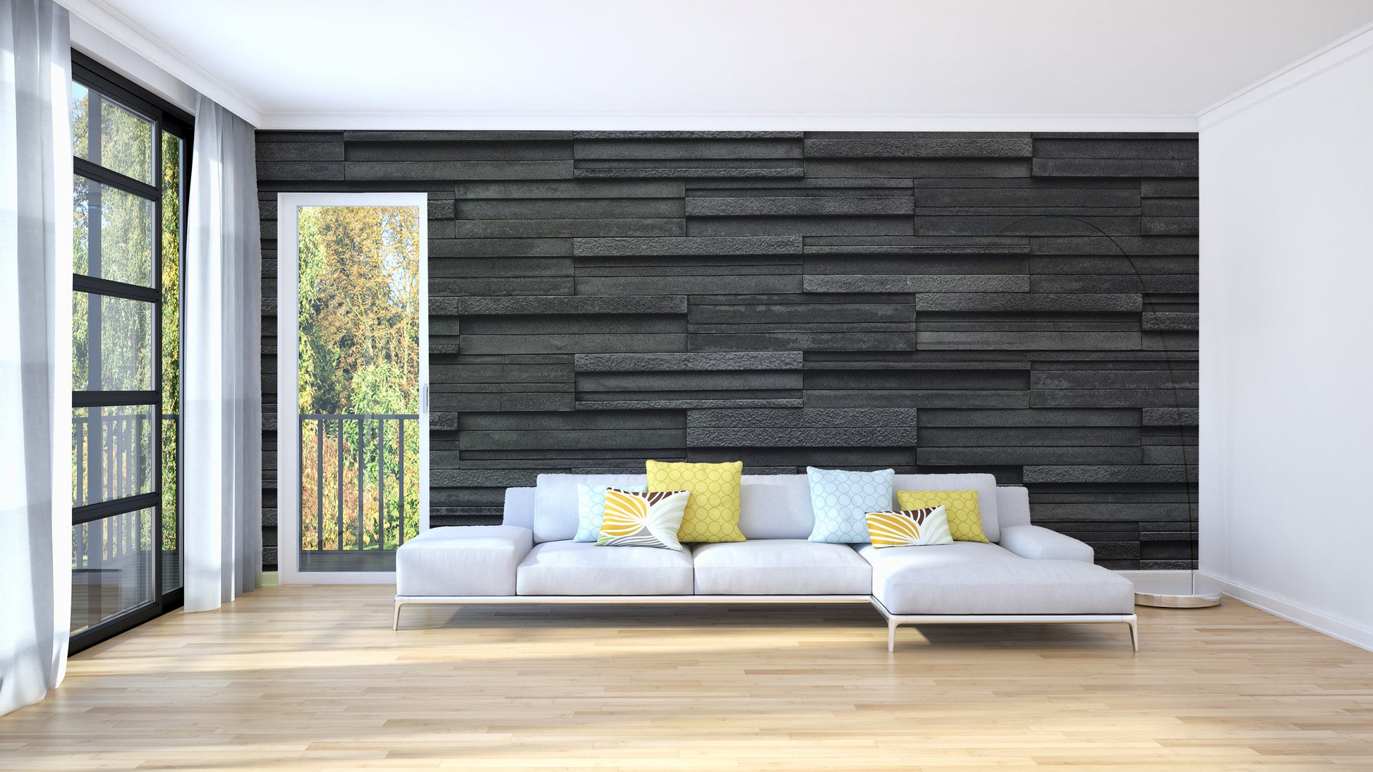 Sleek black slate wallpaper for interiors
