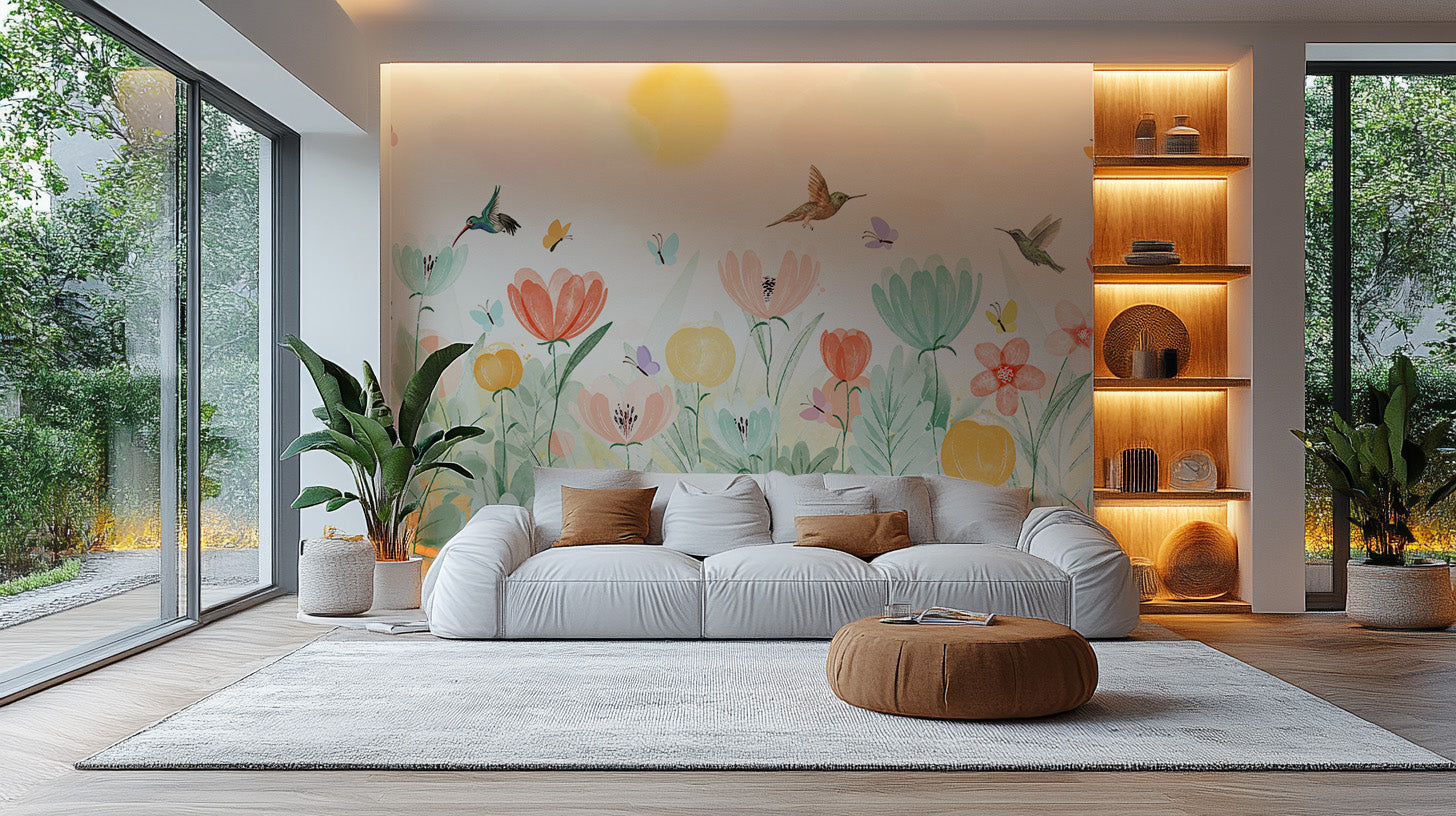 Stylish Soft Pastel Spring Garden Mural design