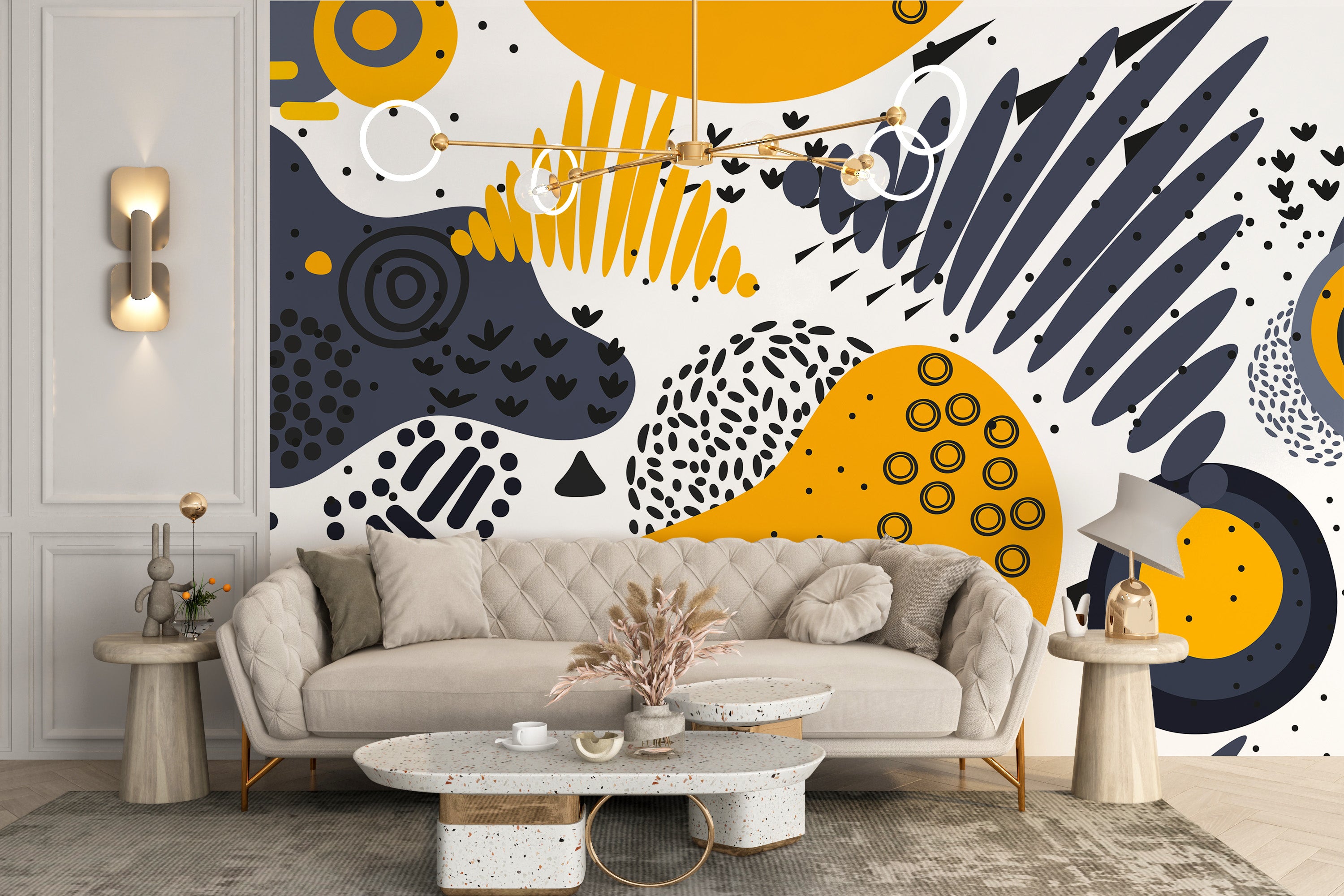 Contemporary blue and yellow wallpaper design
