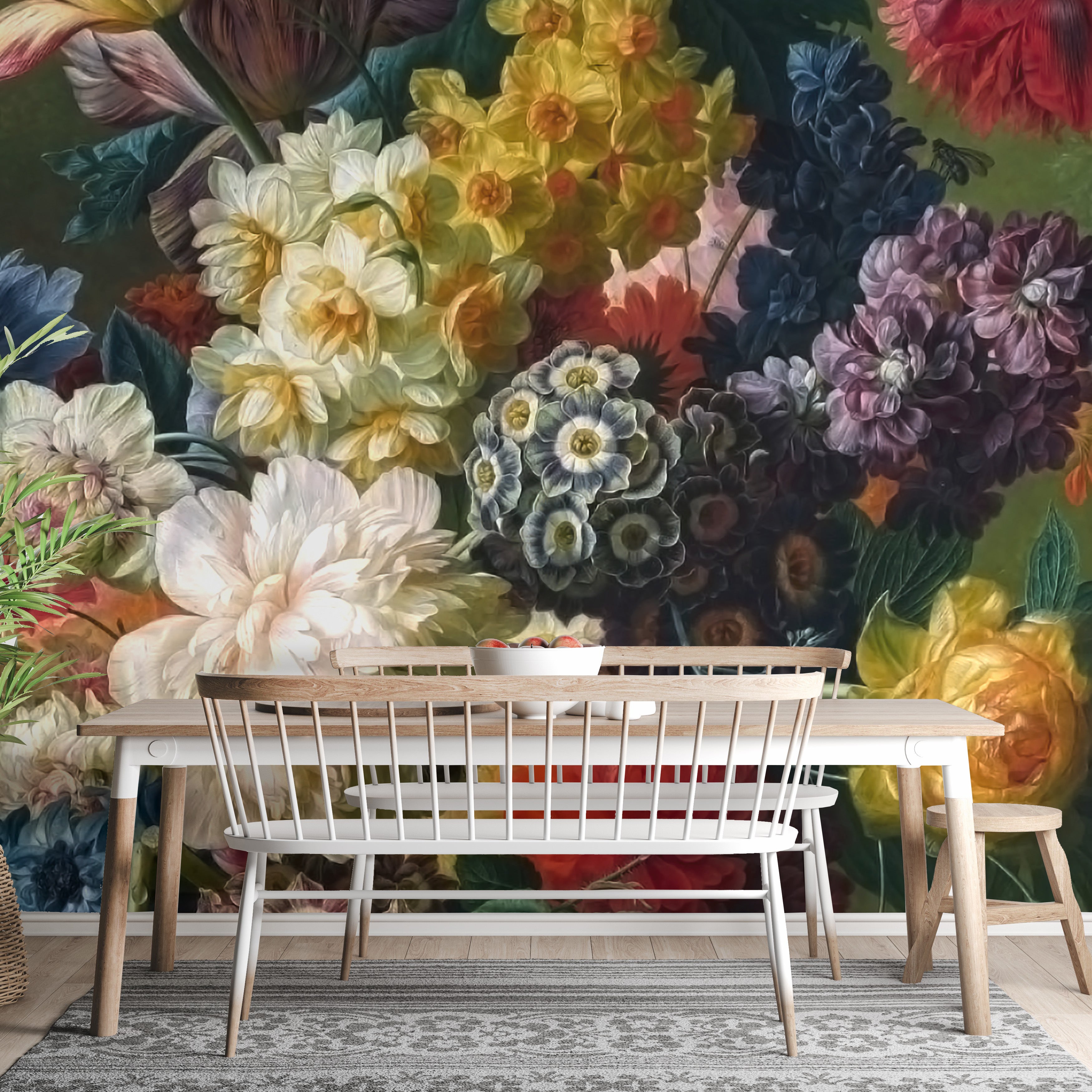 Bold and dark flower murals for interiors
