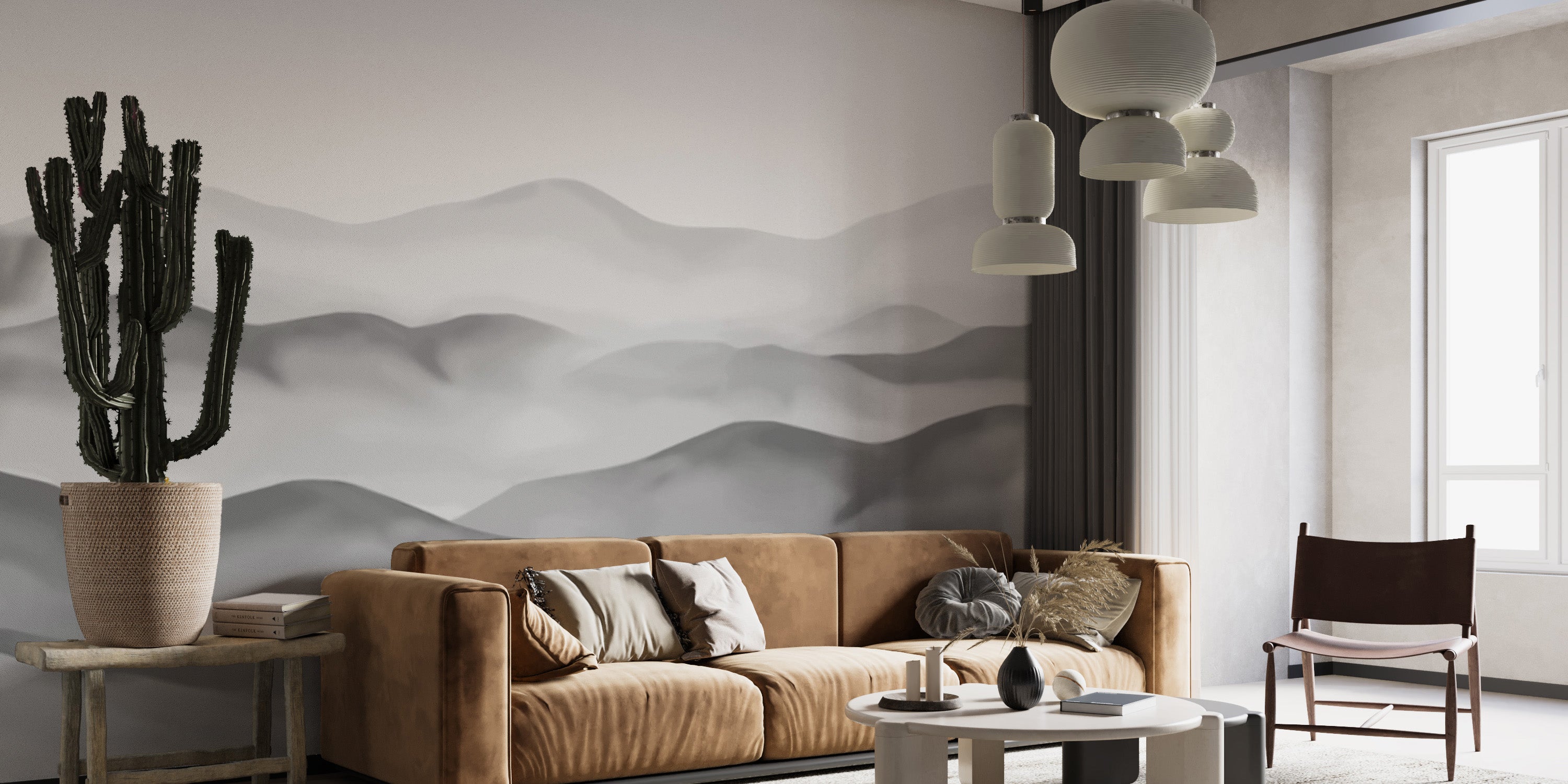 Nature-inspired watercolor mountain wallpaper in grey hues