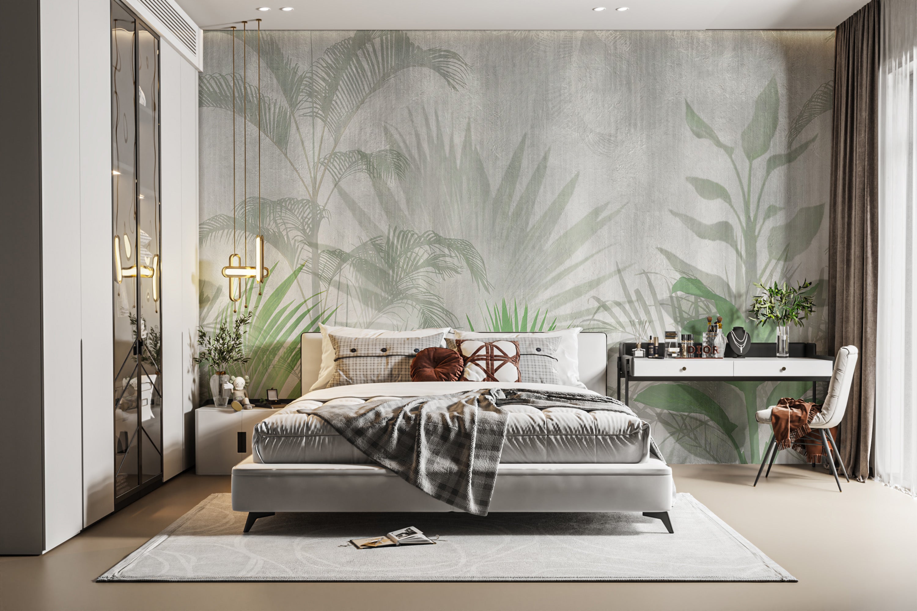 Fresh Tropical Green Leaf Wallpaper Decor