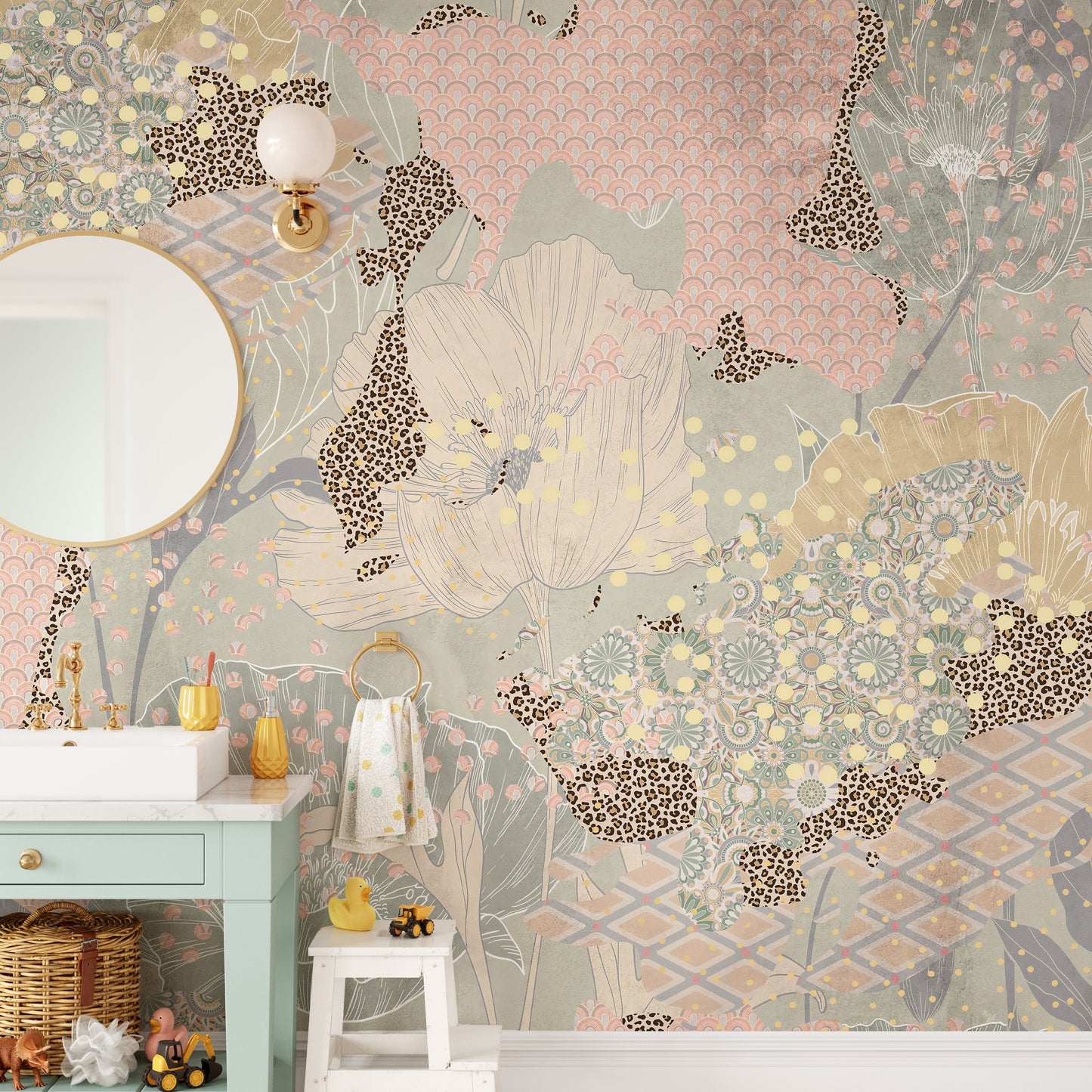 Scenic artistic boho wallpaper mural design
