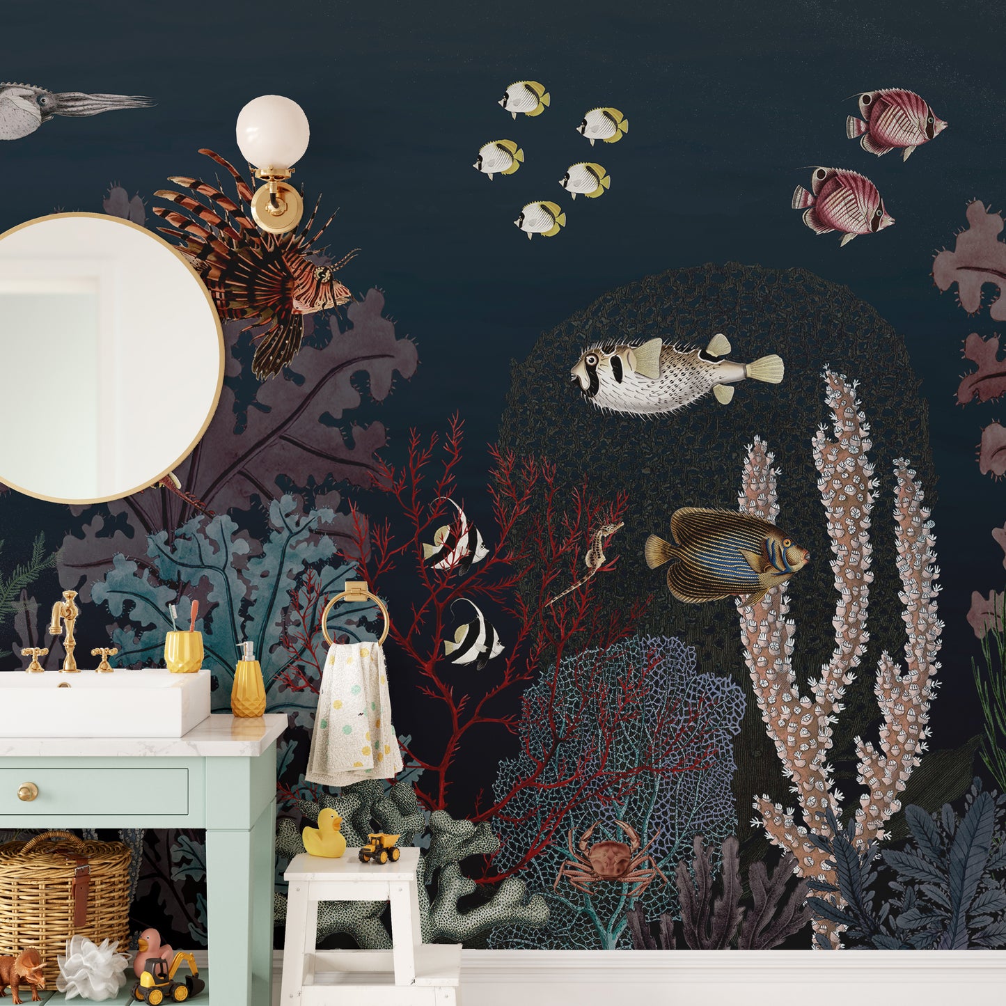 Underwater Dark Reef with Fish wallpaper for Kids room