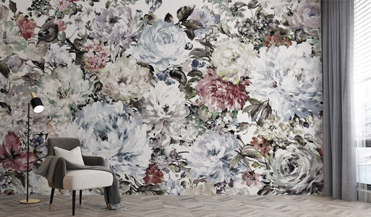 Watercolor floral wallpaper with soft tones
