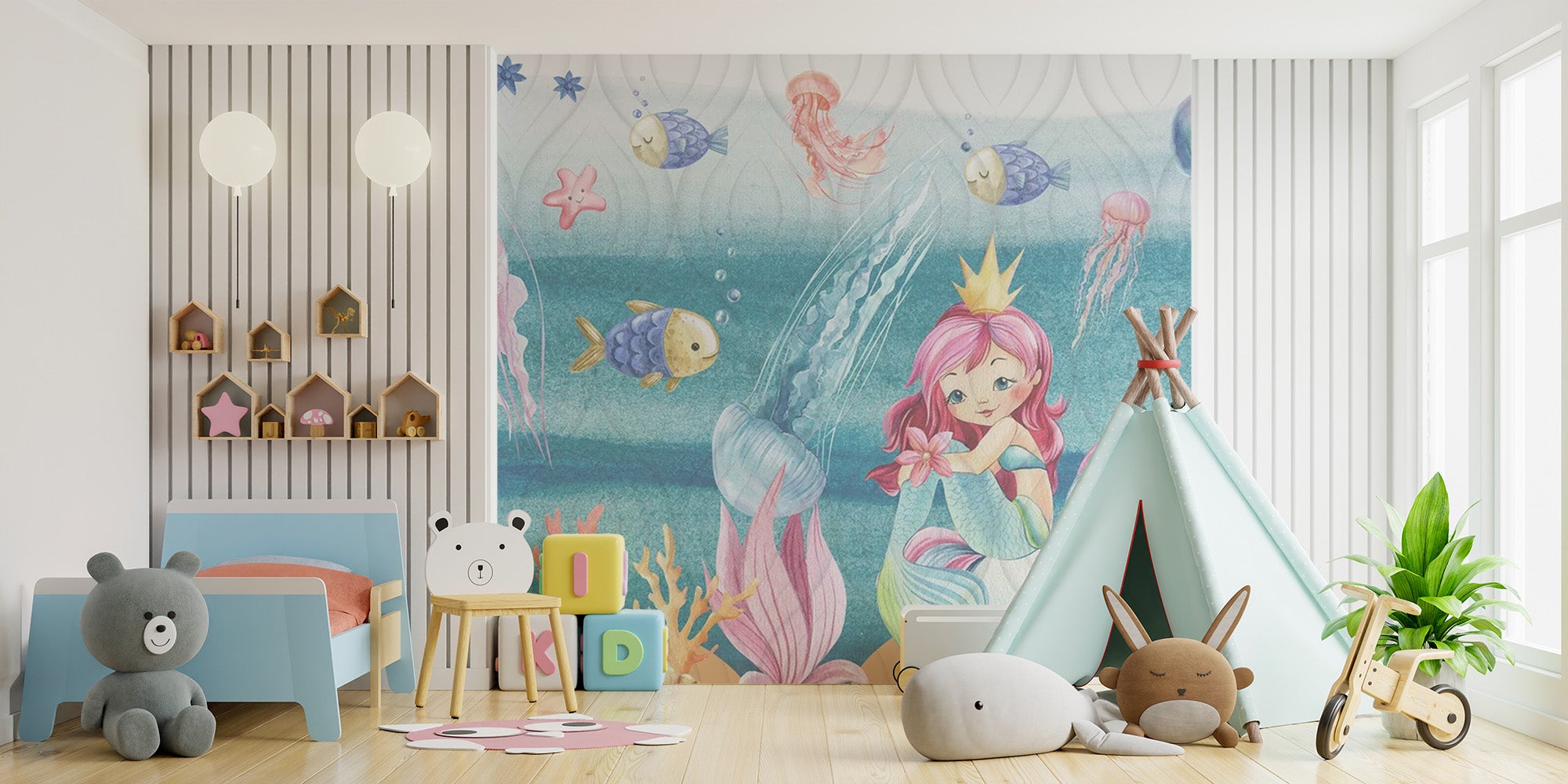 Enchanting mermaid nursery wallpaper decor
