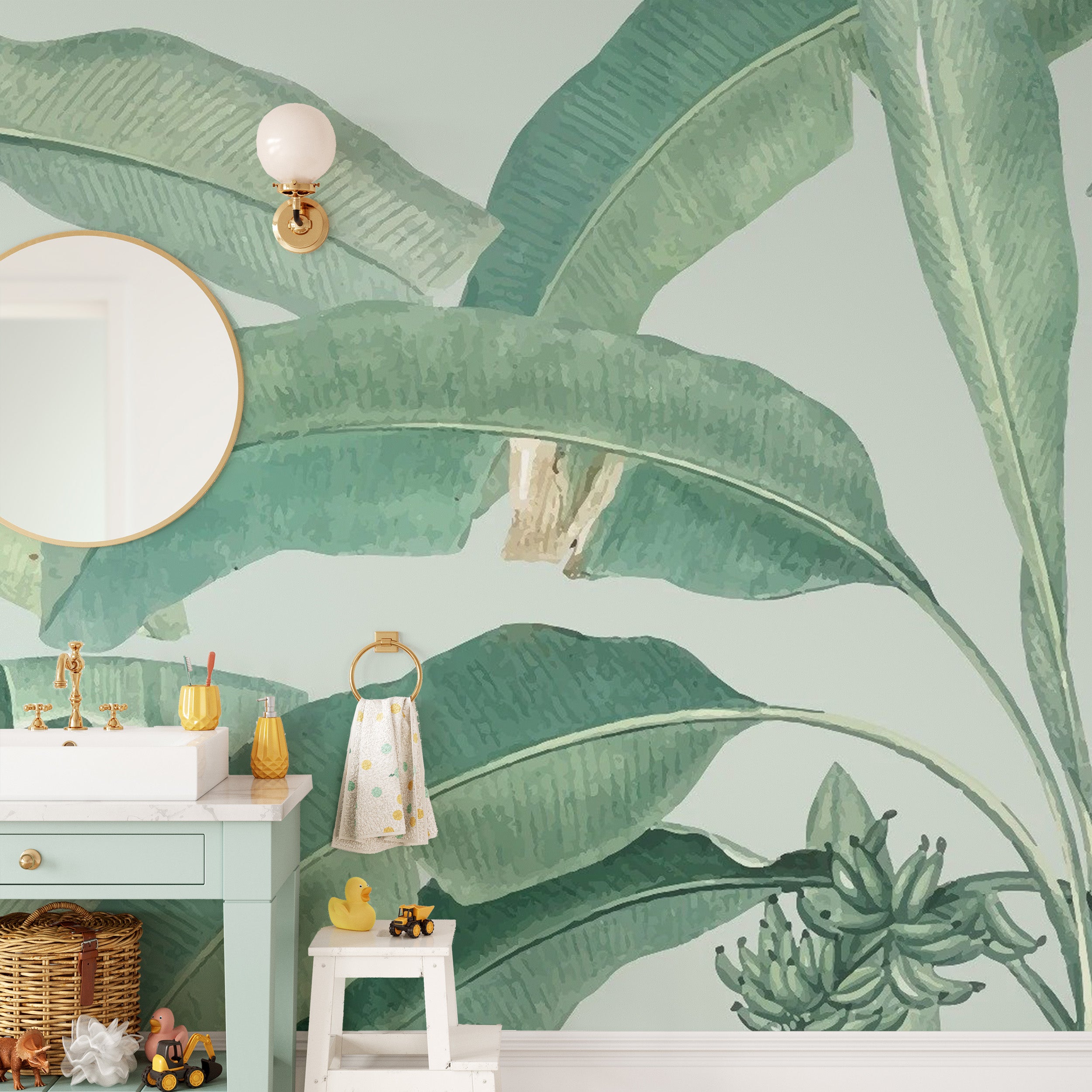 Tropical Banana Leaf Wallpaper Mural - Giffywalls