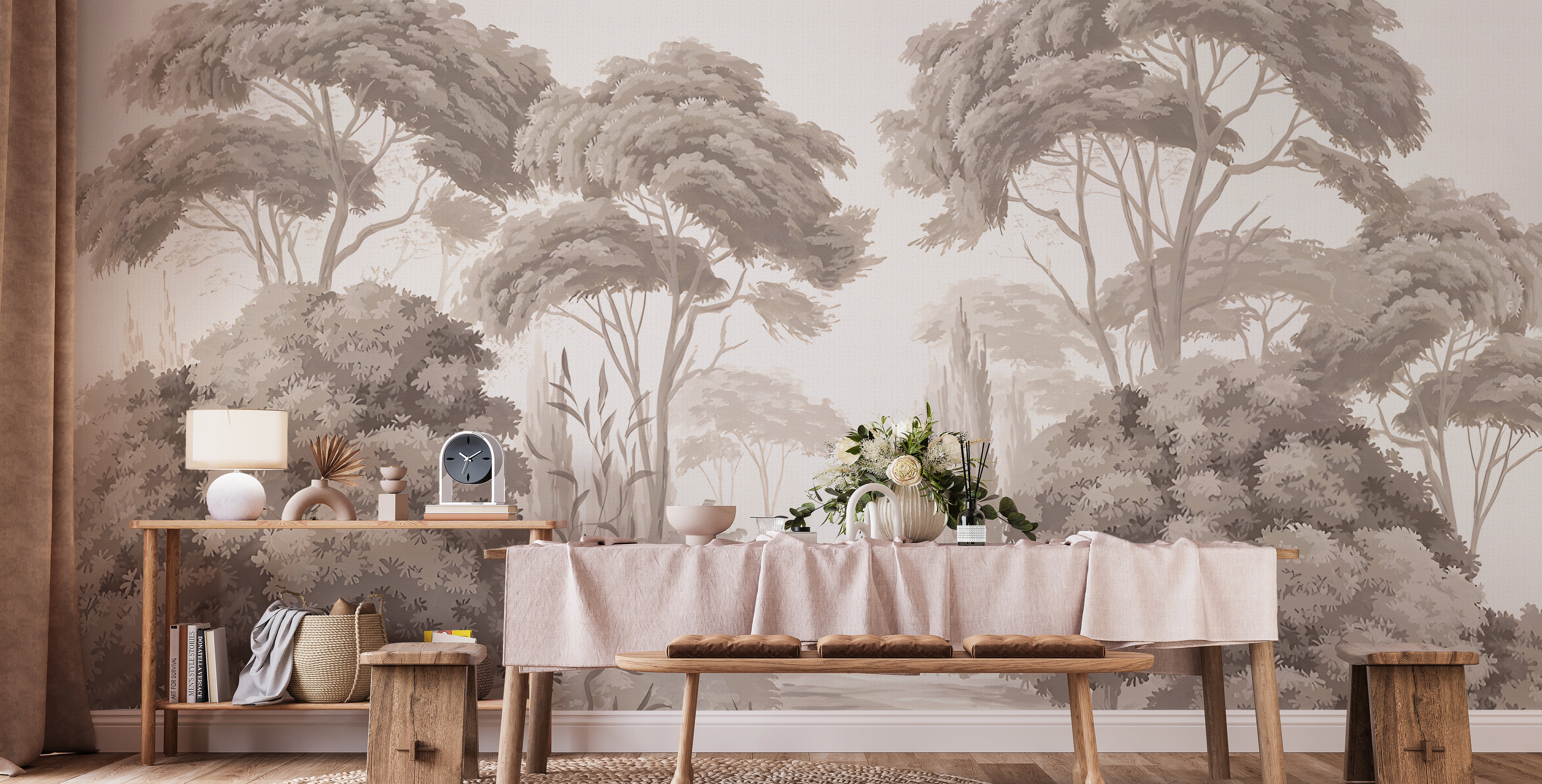 Soft Sepia Tone Forest Wallpaper for Nursery Walls
