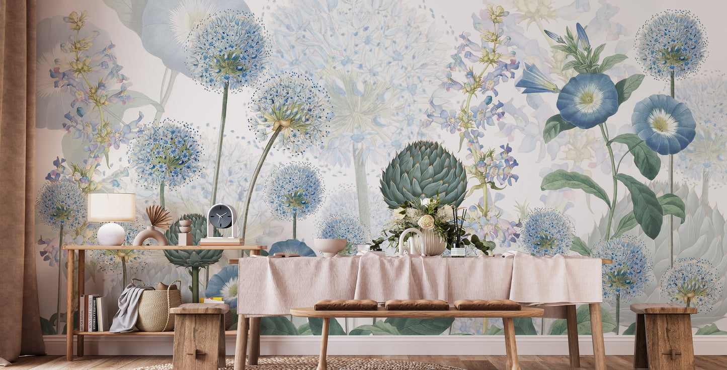 Blue wild meadow wallpaper mural decor