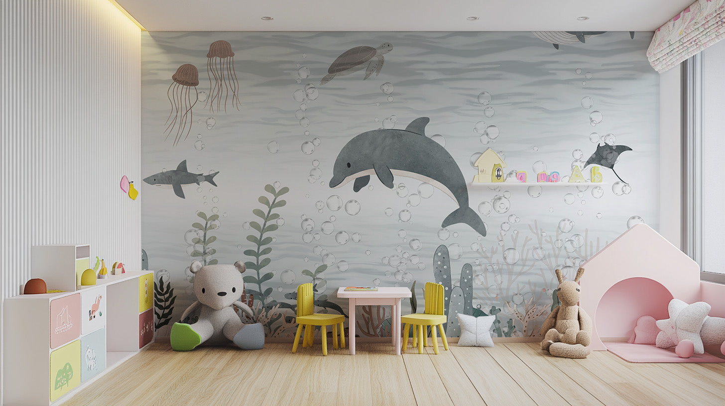 Artistic Serene Ocean Life Wallpaper Mural accents