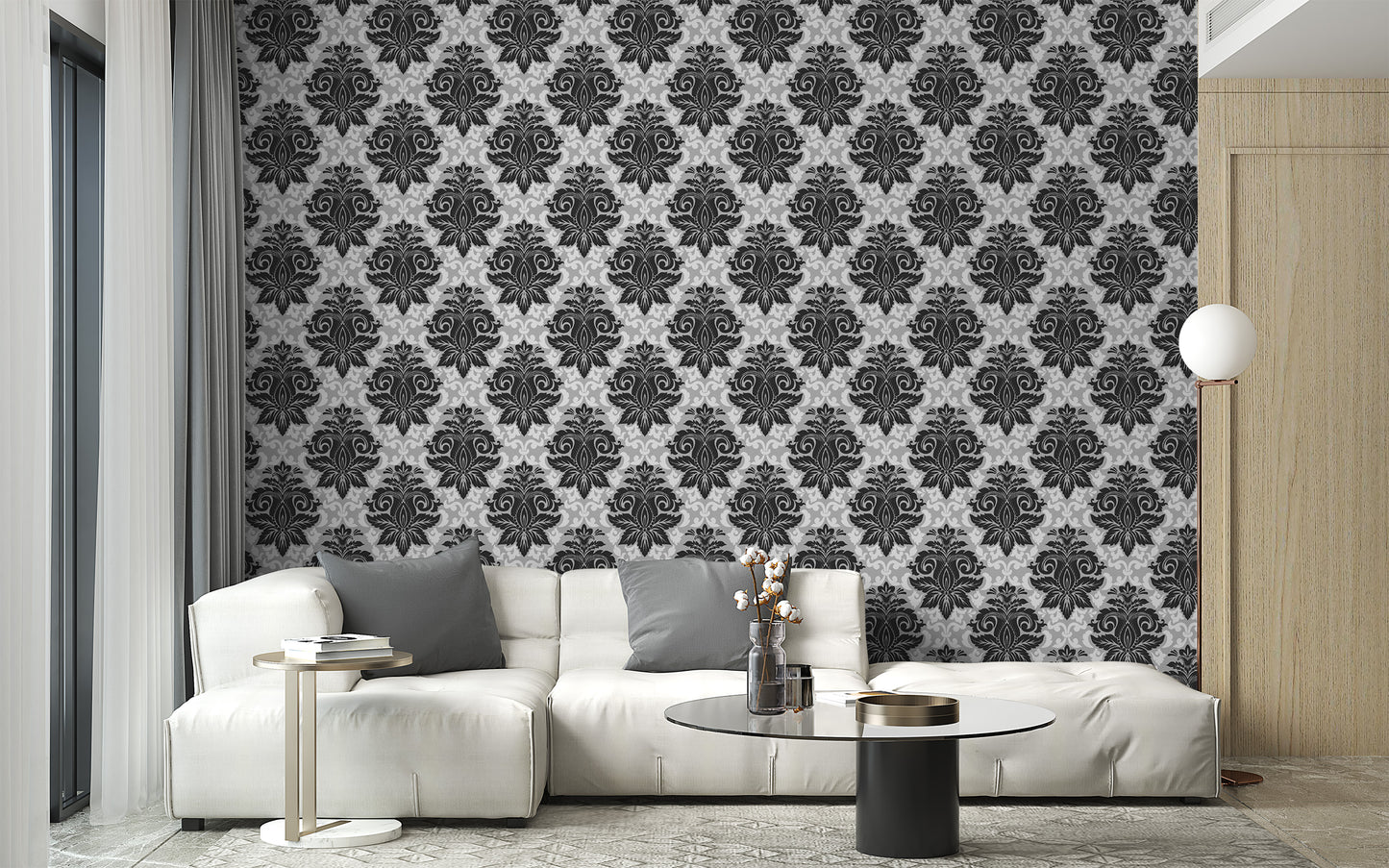 Ornate damask style wallpaper mural decoration
