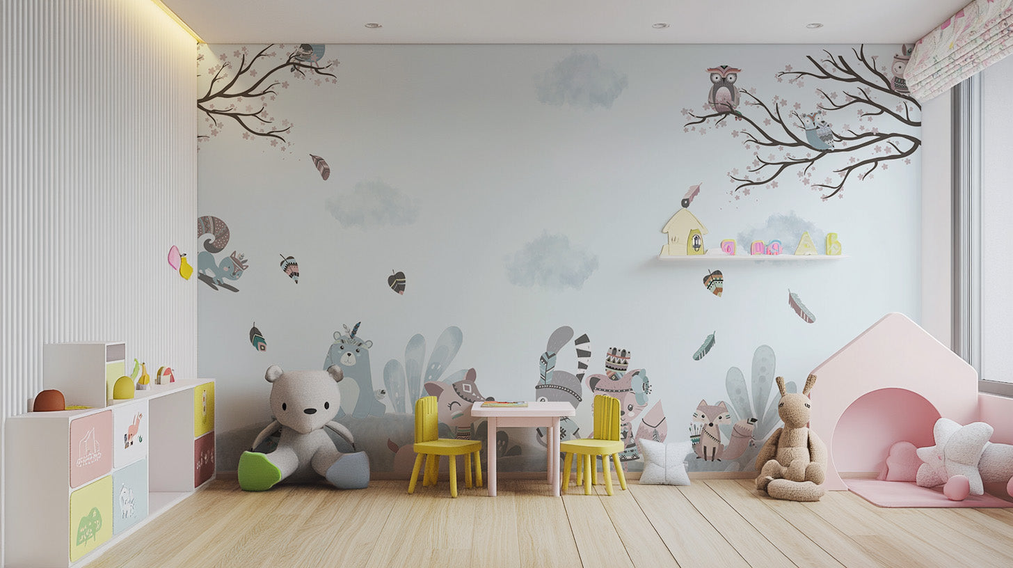 Charming critters wall mural for a whimsical vibe