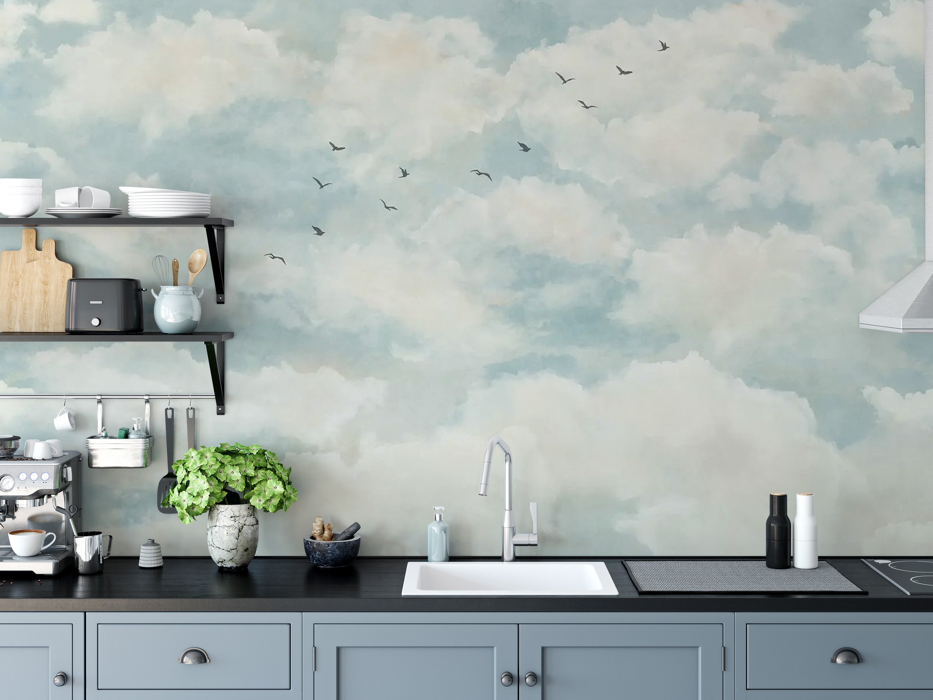 Graceful birds and clouds wall art
