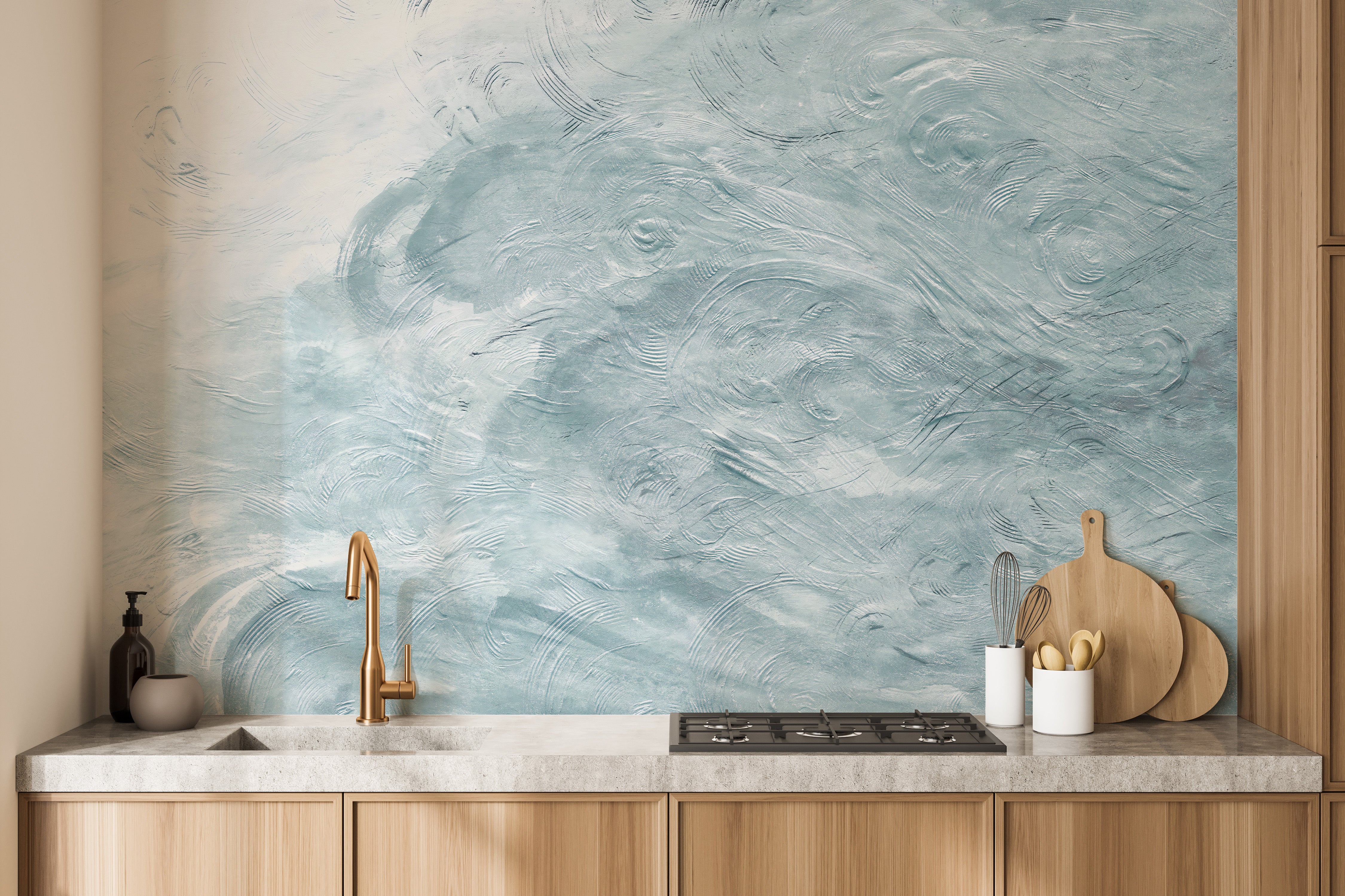 Blue waves watercolor mural design for interiors