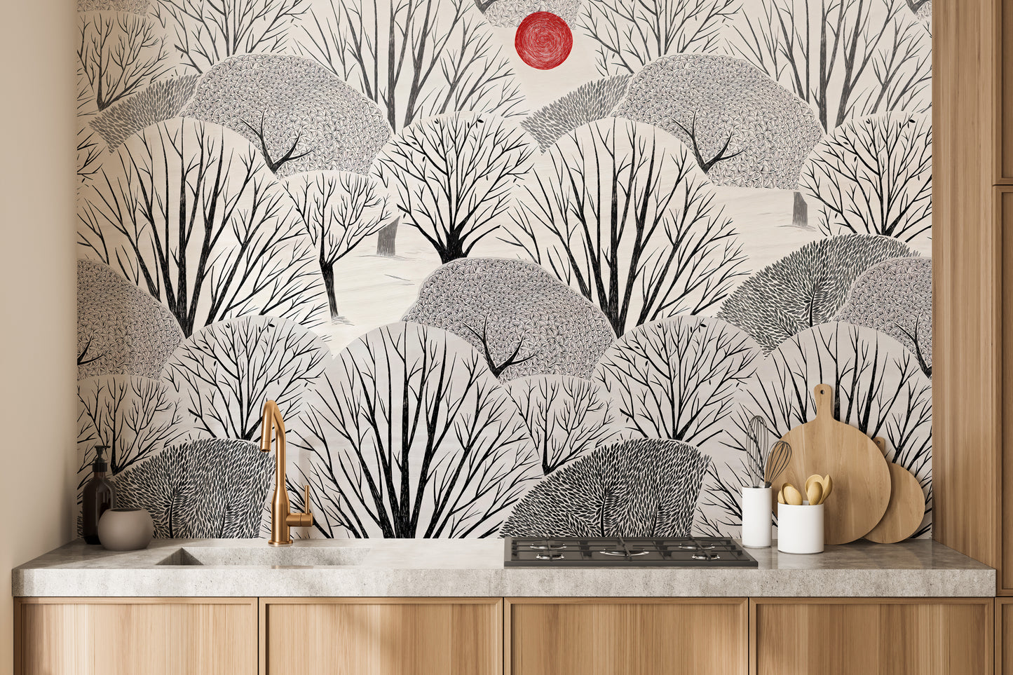 Artistic Black & White Trees Wallpaper Mural