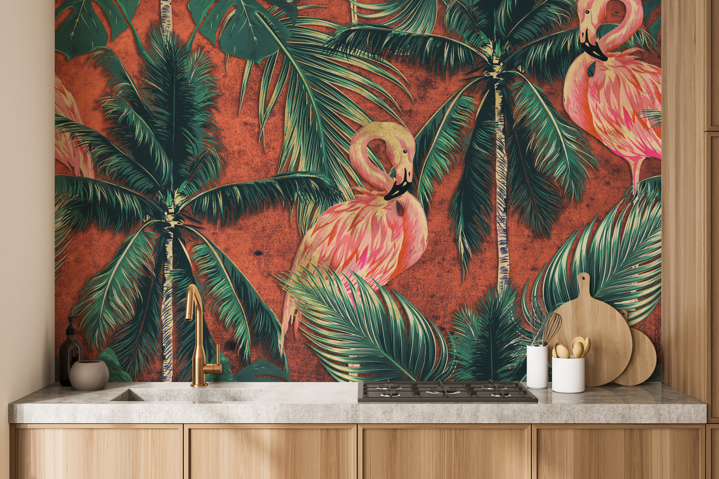 Coral Flamingo Wallpaper Mural