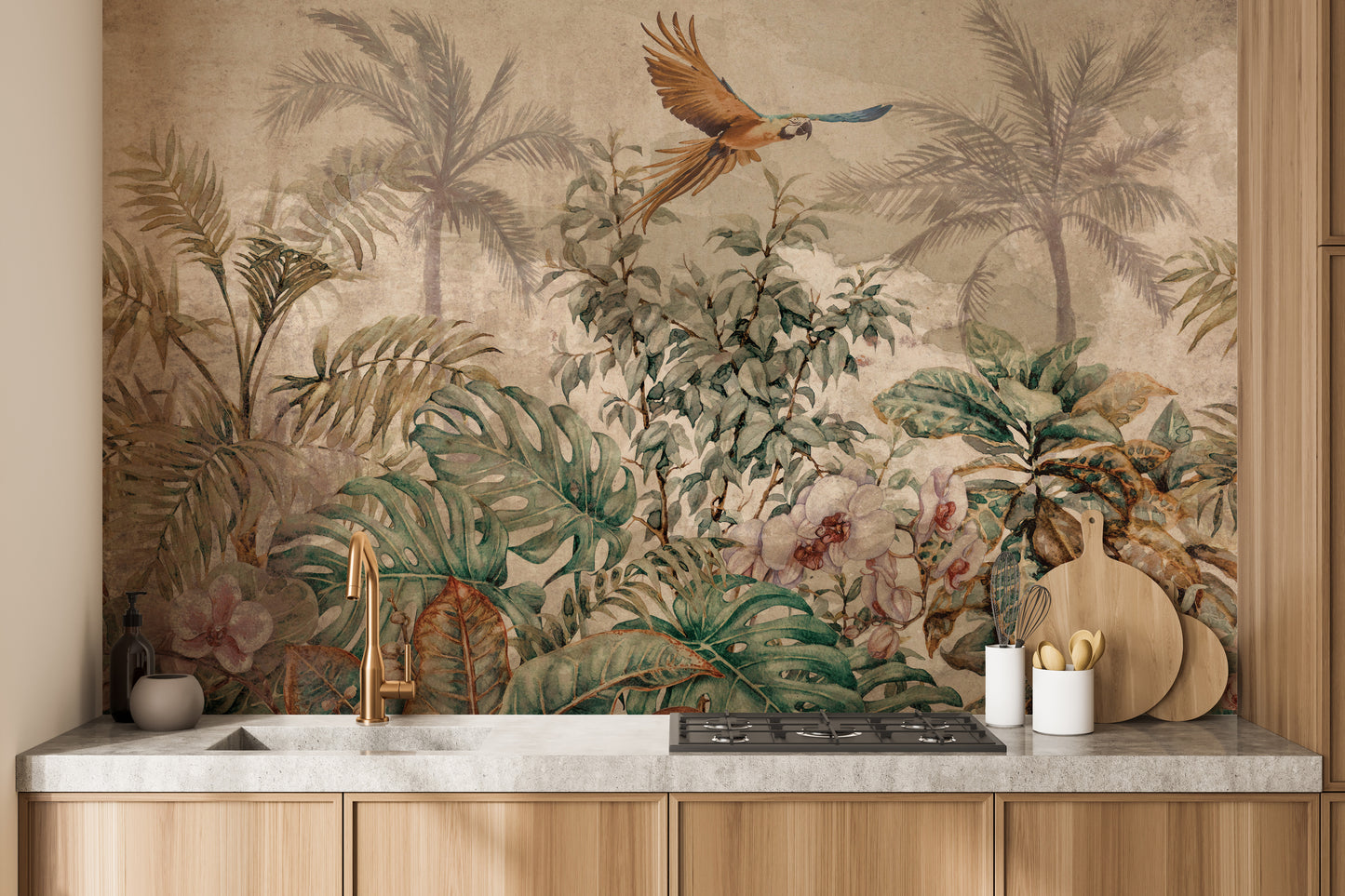 Sepia Colored Tropical Forest Wallpaper Murals