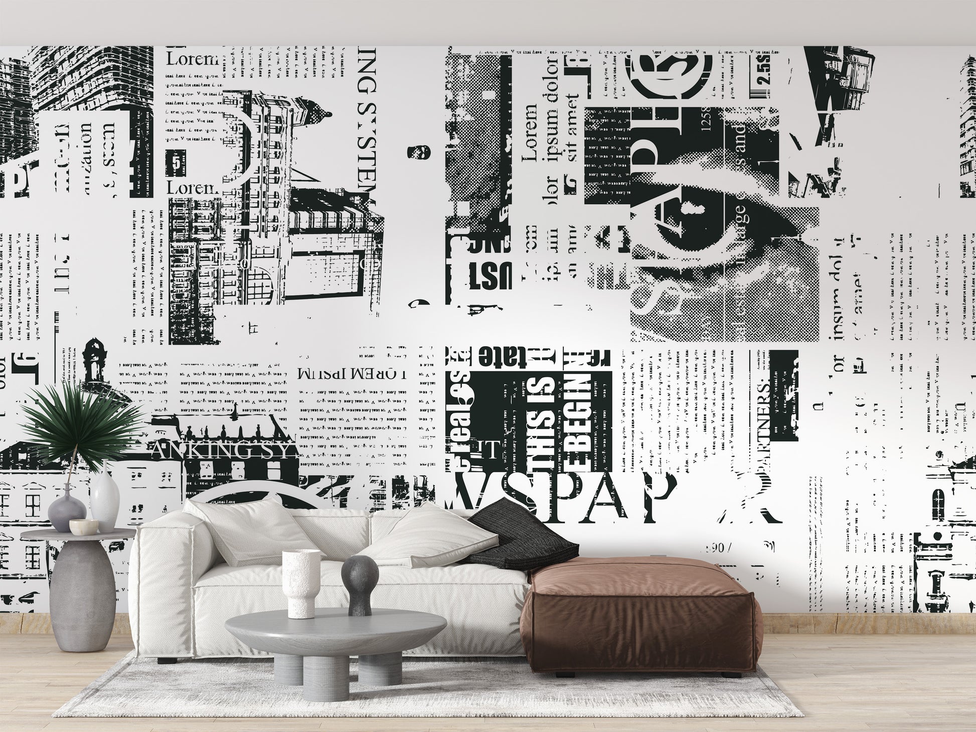 Urban newsprint wallpaper for bold decor
