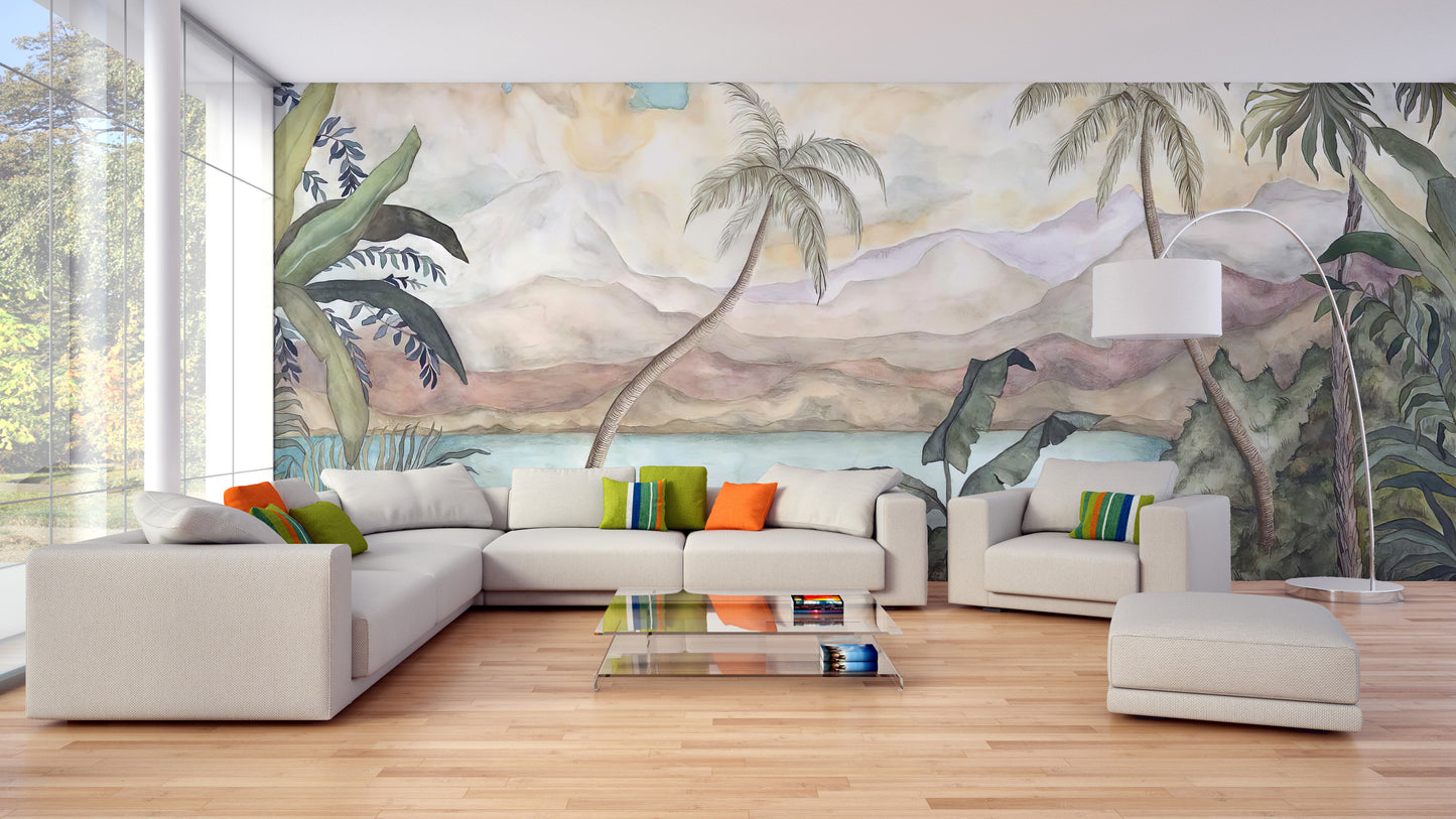 Green Pond Vegetation Tropical Wallpaper Mural