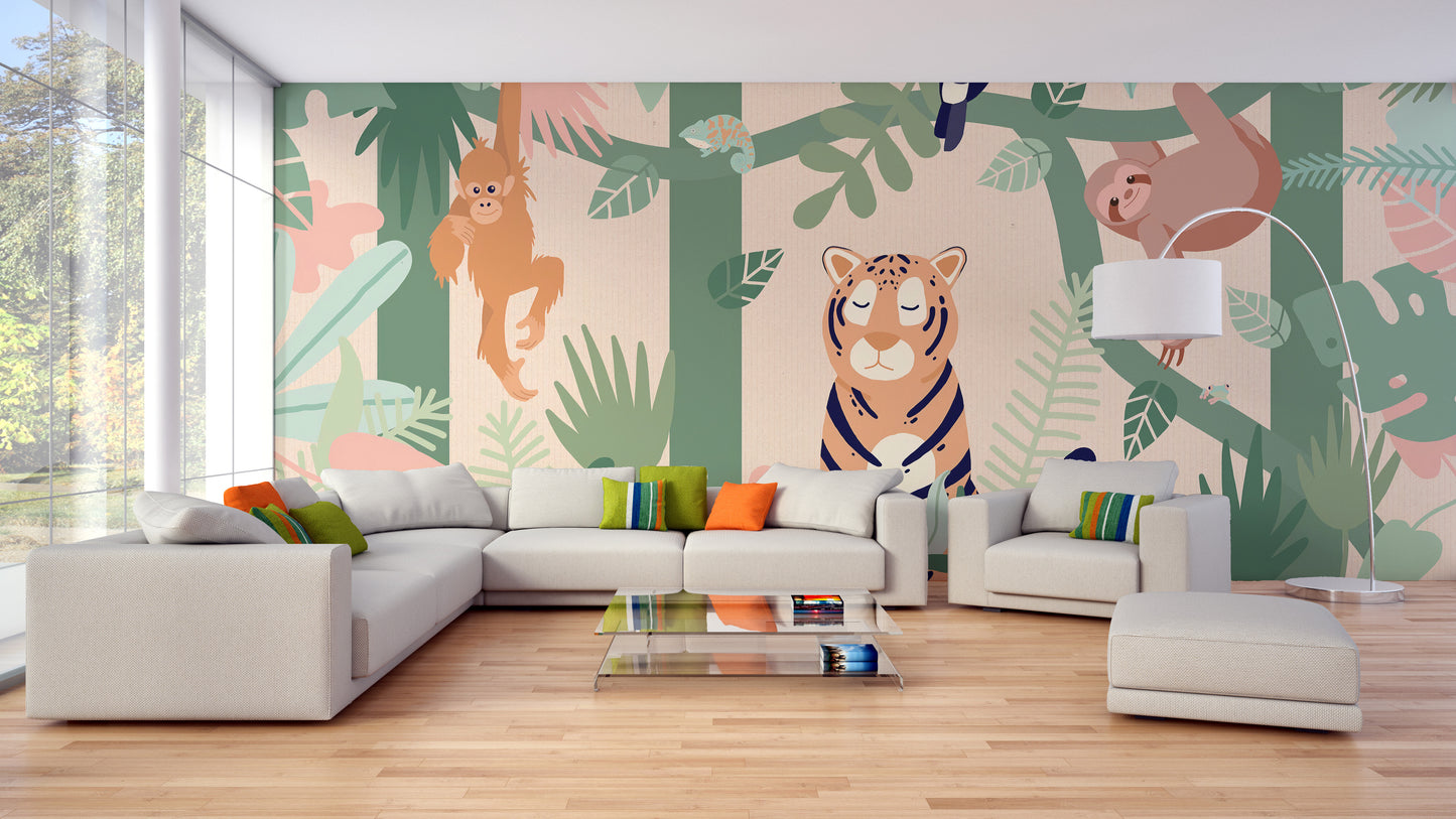 Kids Jungle animal friends wallpaper mural