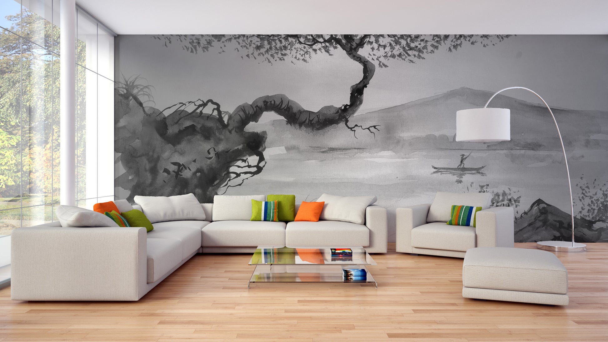 Brushstroke Lakeside View Wall Mural
