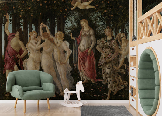 Exquisite Botticelli Garden mural inspired by Primavera.
