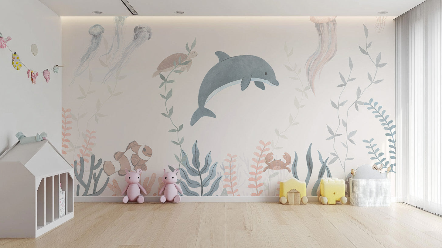 Vibrant underwater wonders mural for an ocean-inspired room