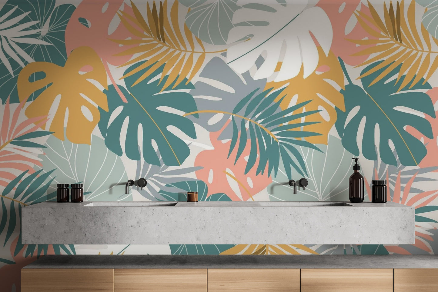 Tropical Colorful Leaves Wallpaper Mural