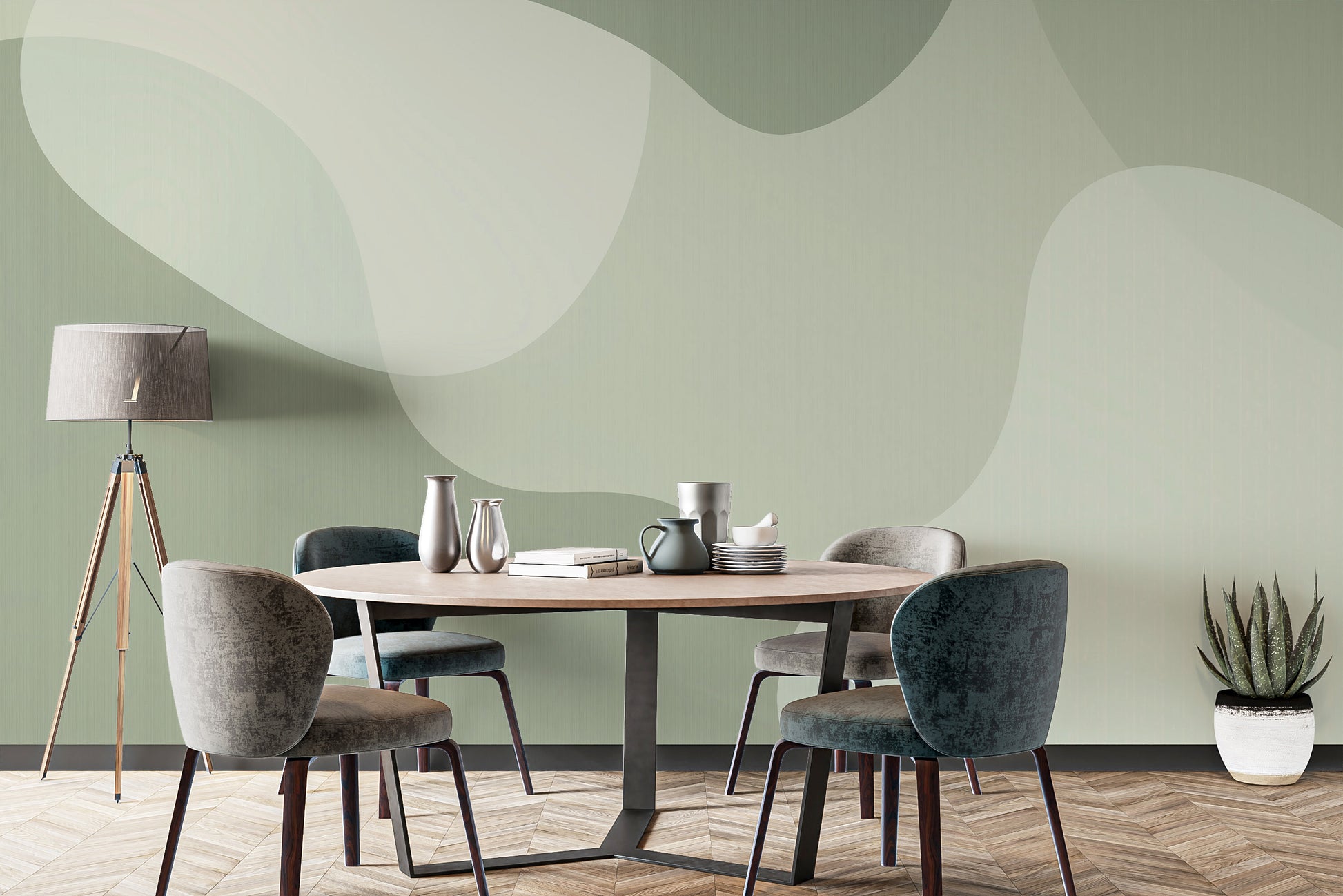 Green Abstract Wallpaper Mural for modern decor
