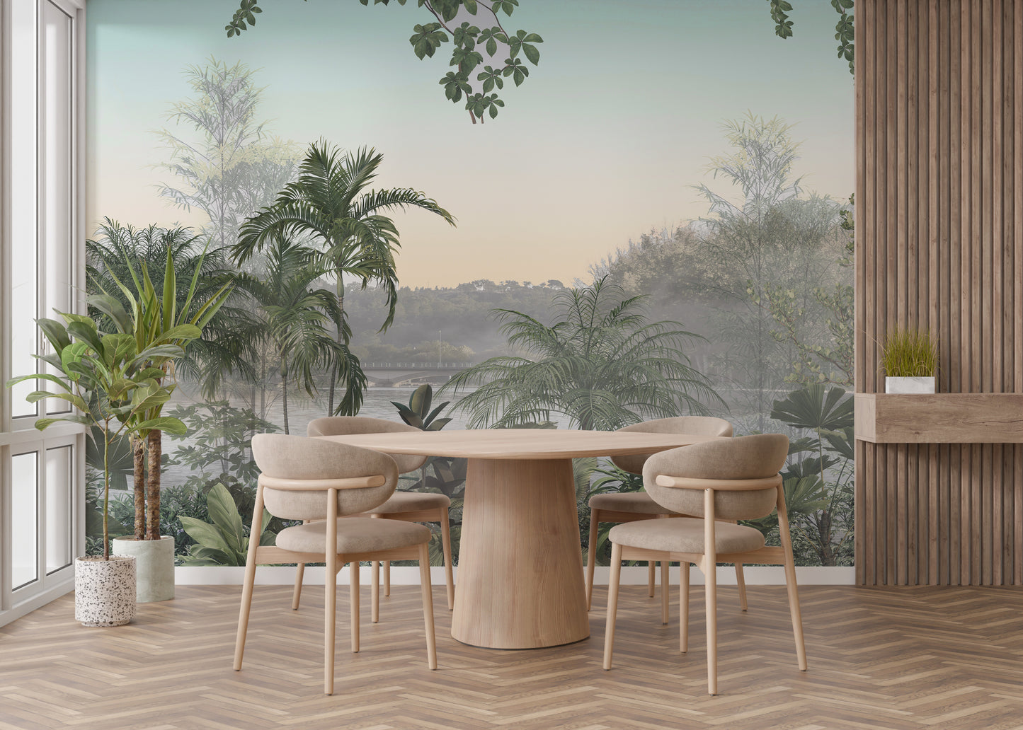 Tropical Trees Under Cerulean Skies Wallpaper Mural