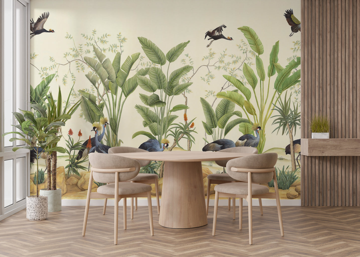 Tropical Grey Crane Wallpaper Murals