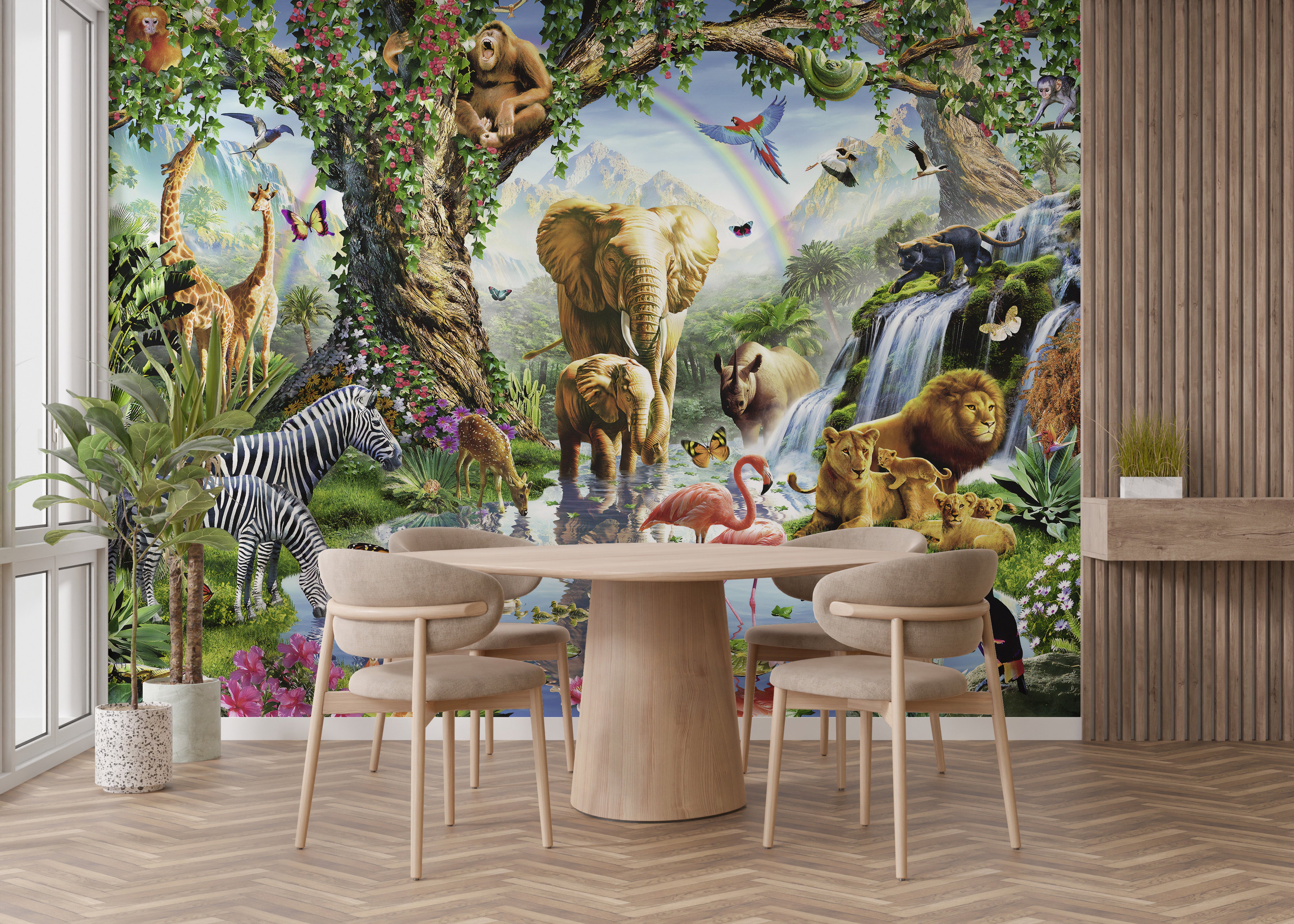 Vibrant Jungle Animal Mural for kids
