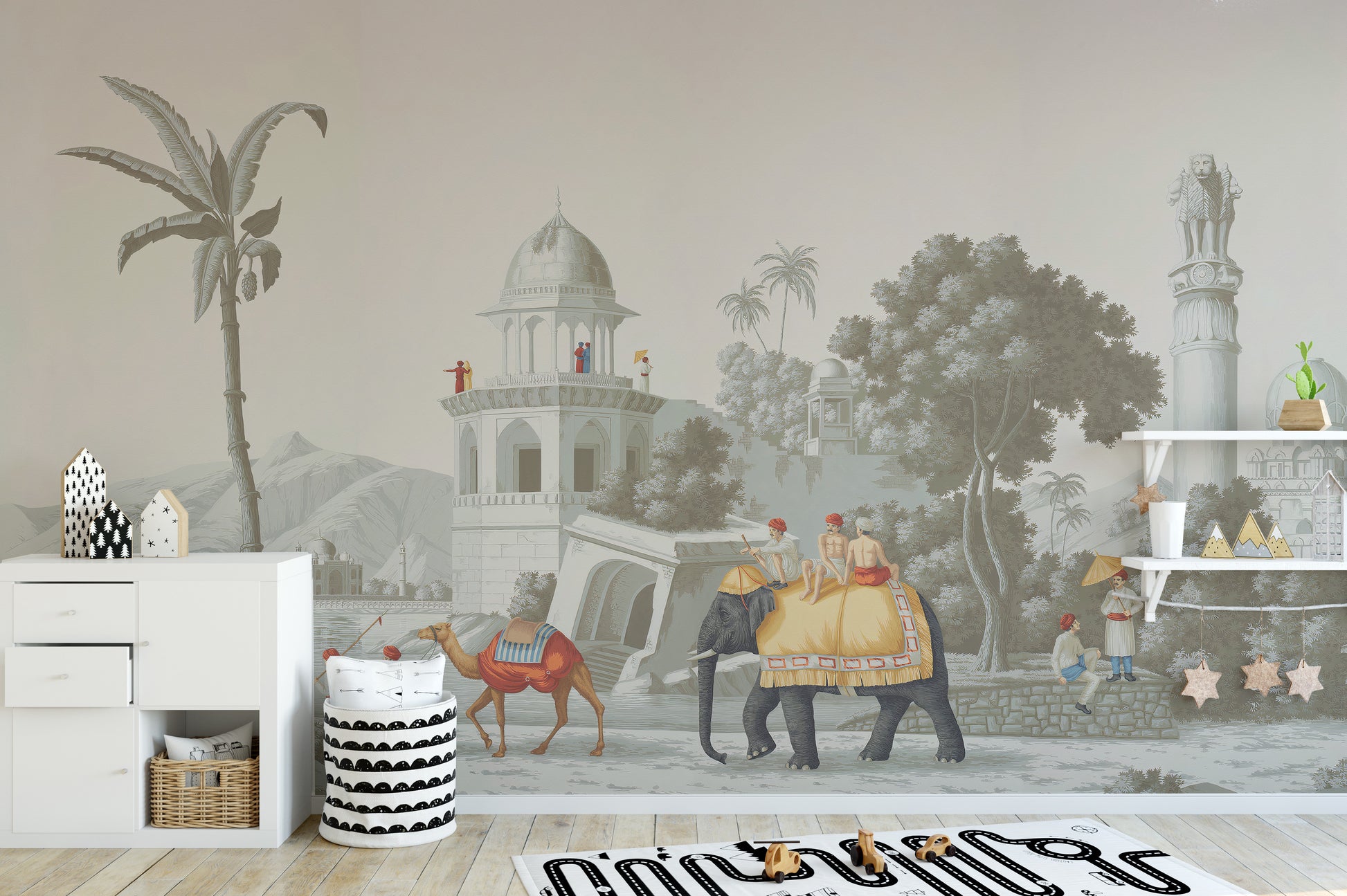 Mughal-inspired elephant wallpaper mural
