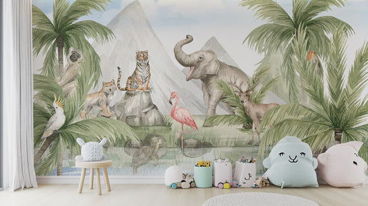 Majestic wildlife in a lush forest wallpaper mural