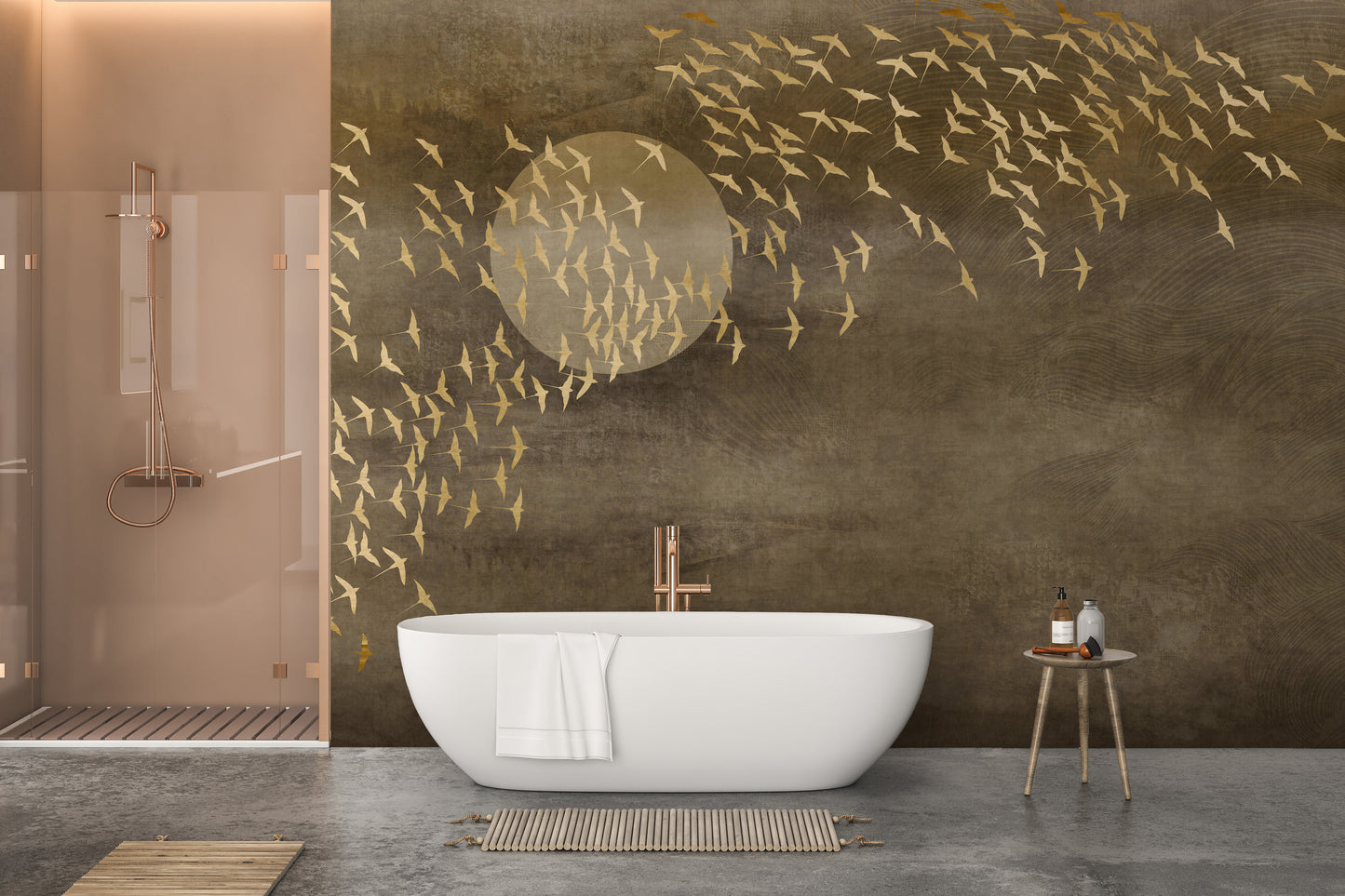 Golden Birds in Sky Self-Adhesive Wallpaper