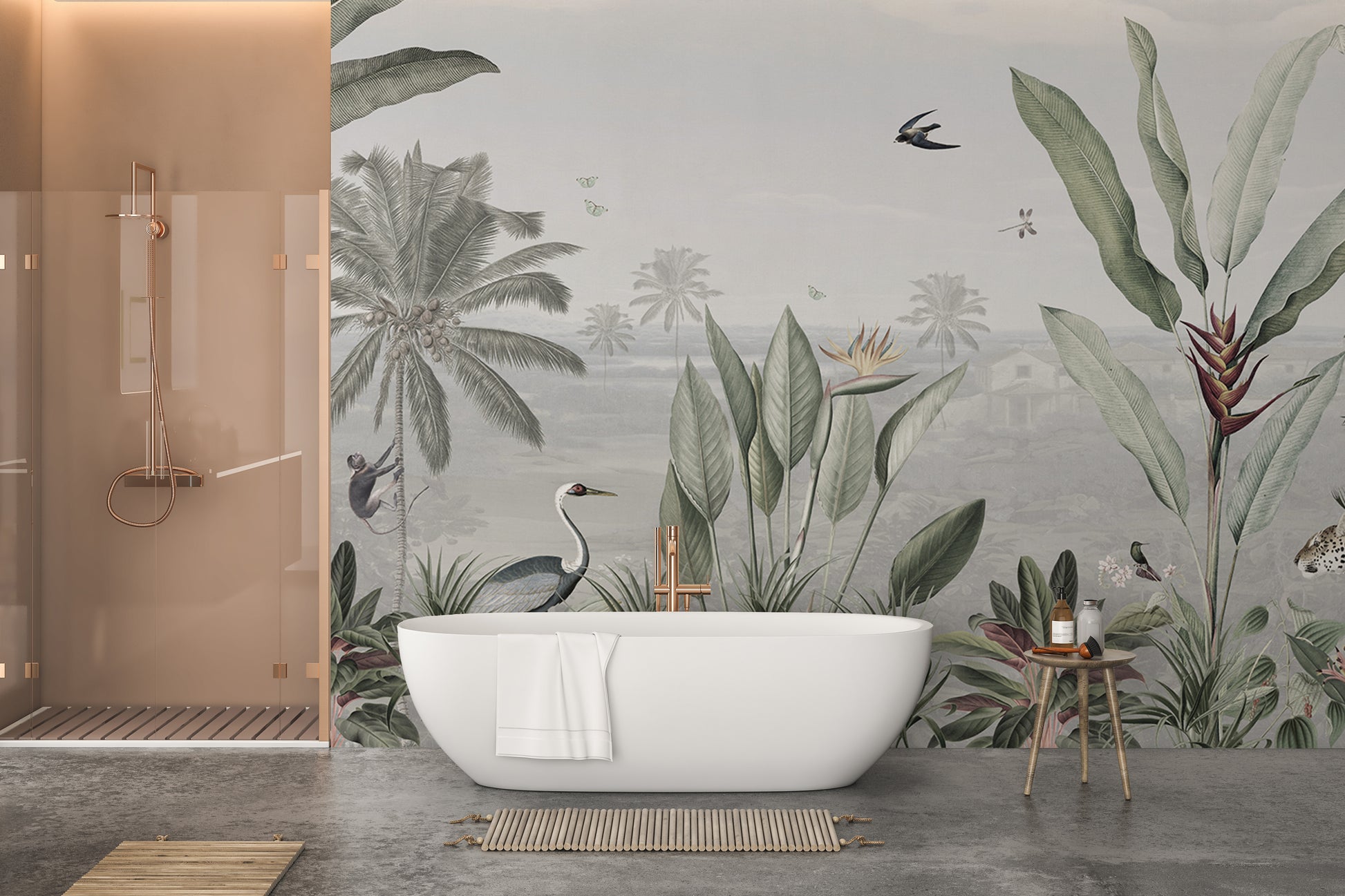 Green forest birds wallpaper mural design