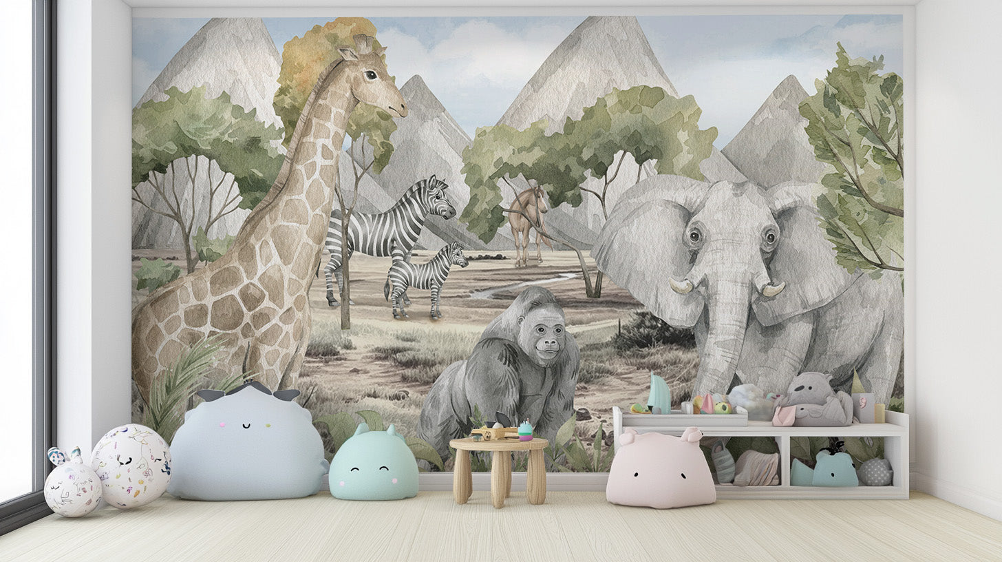 Savannah Serenity Wildlife Wall Mural for accent walls