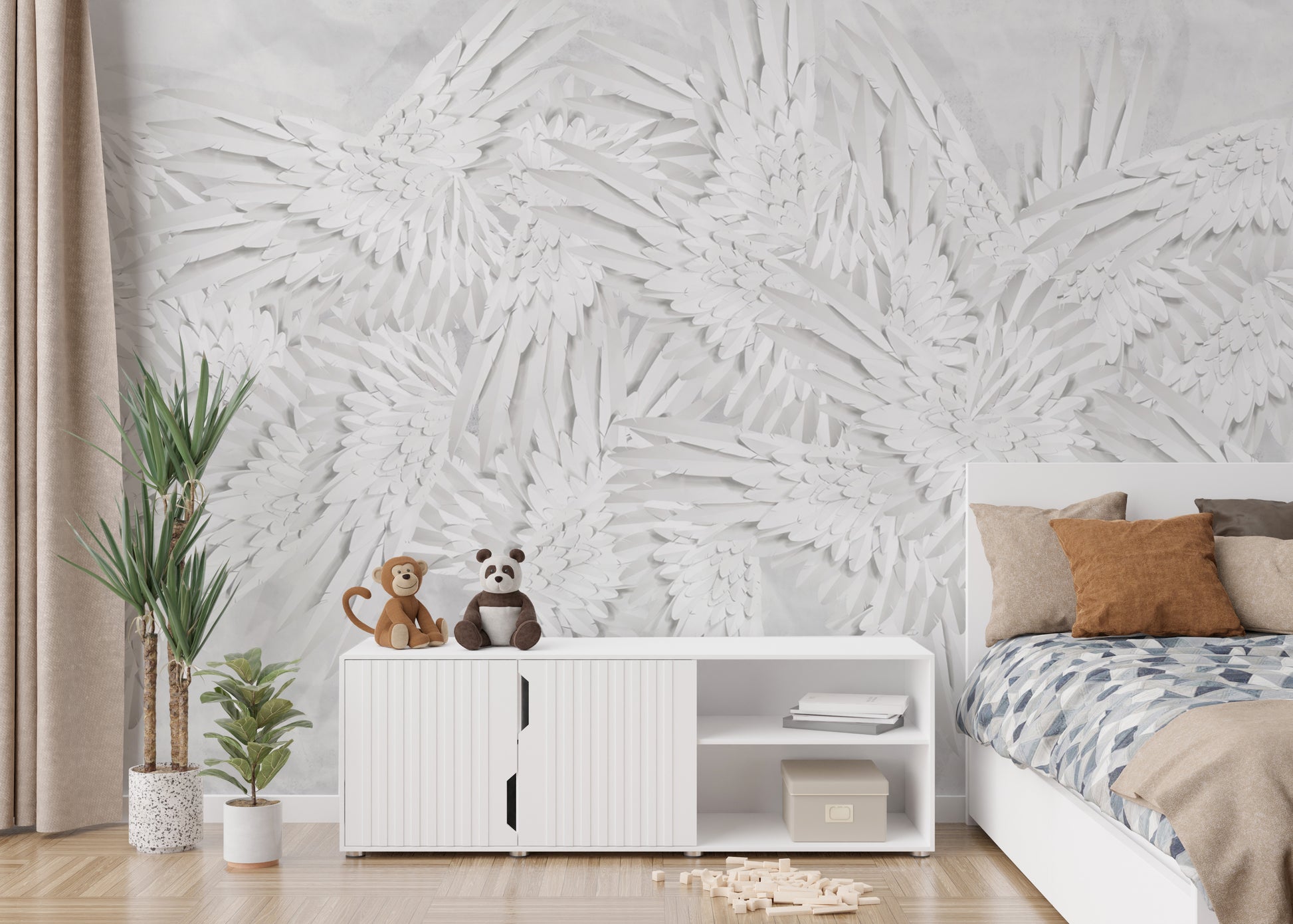 Heavenly Hermes feather mural for a celestial wall touch.
