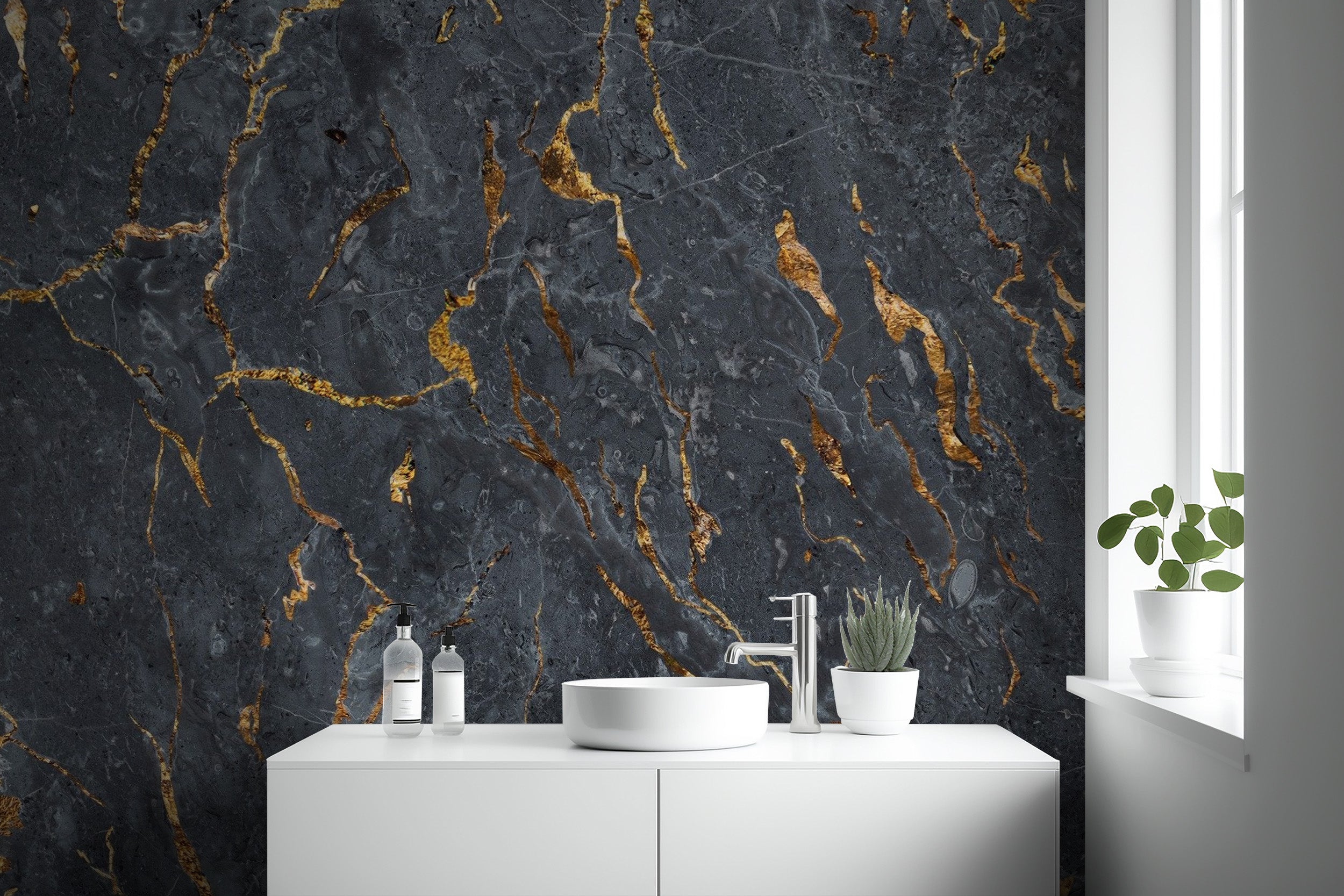 Glossy marble texture wallpaper mural for bathroom walls
